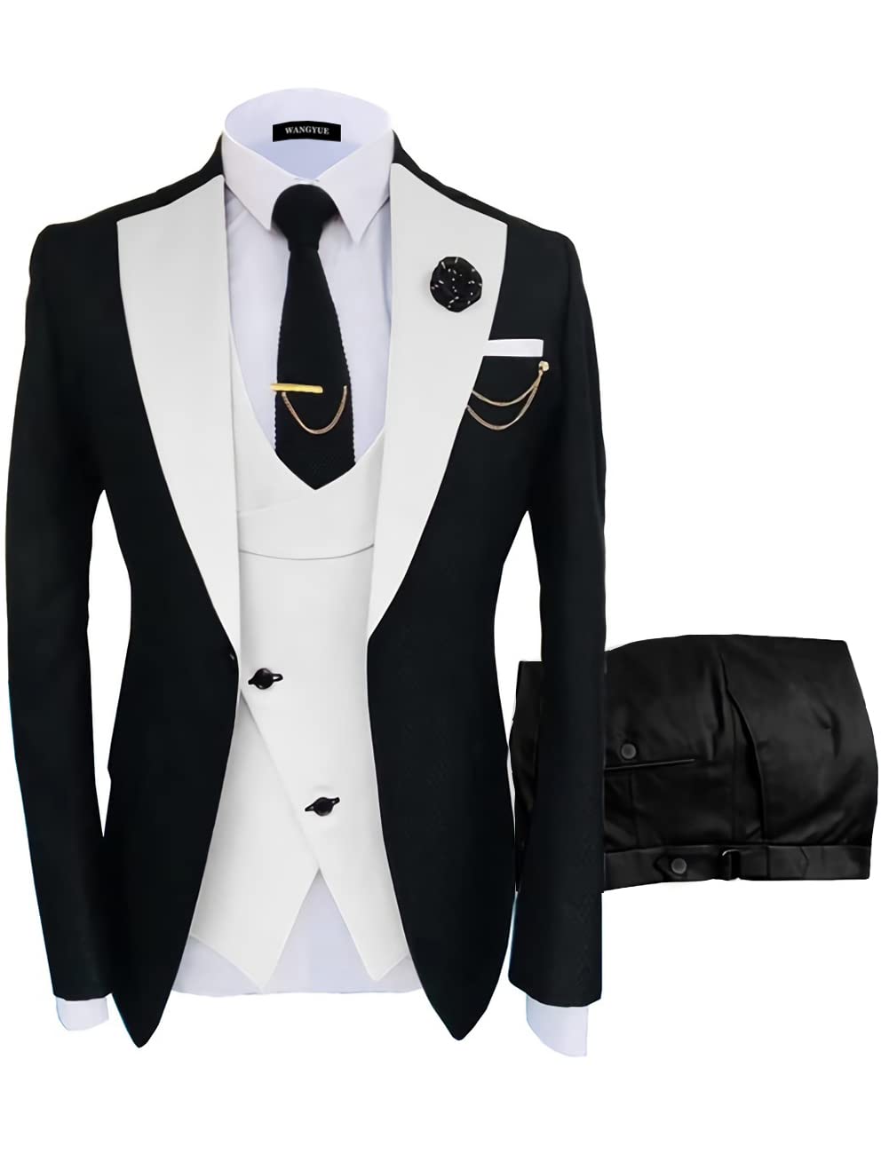 Wangyue Men's 3 Piece Slim Fit Suit Set - Blazer, Vest & Dress Pants for Wedding, Prom, Business & Formal Occasions