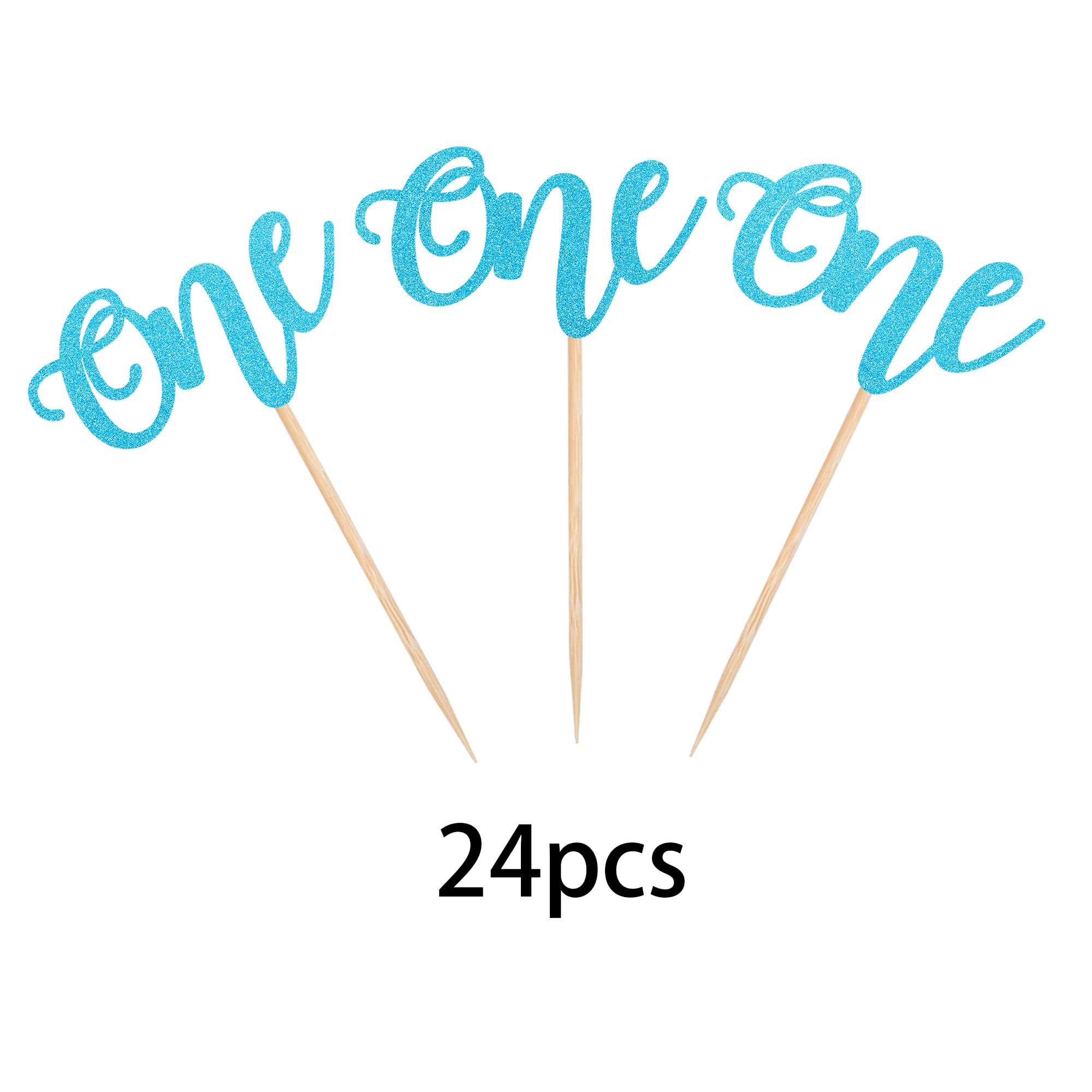 24 Pack Glitter Baby First Birthday Cupcake Toppers - Blue Food Picks for Baby Shower, 1st Birthday Party Cake Decorations (Boys, Girls, Kids) - Perfect for Birthday Cakes, Cupcakes, Dessert Tables and Party Decorations
