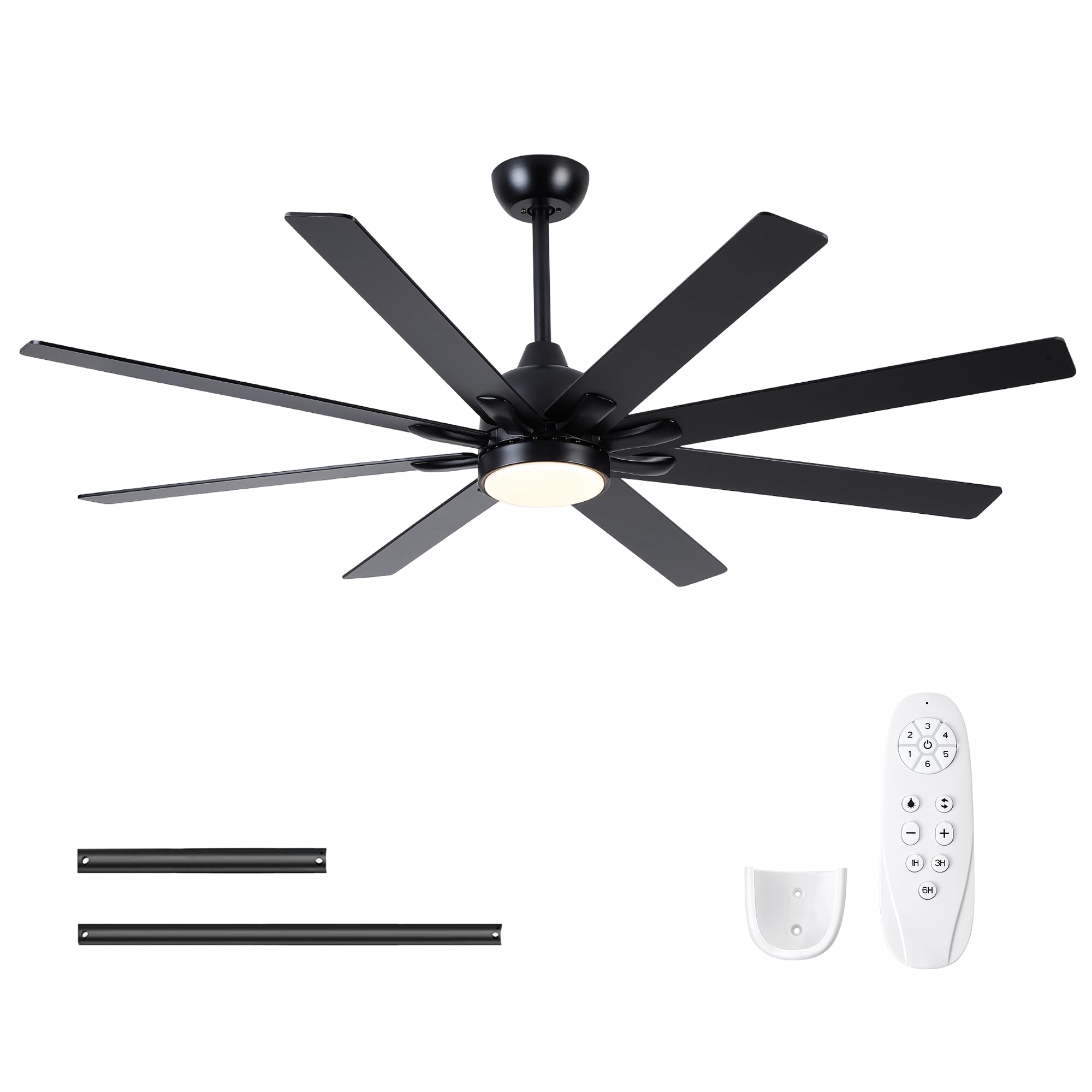 Sevenine 62 Inch Ceiling Fan with Lights and Remote Control - 8 Black Wood Blades, 6-Speed Reversible DC Motor, 3-Color Dimmable LED Light - Ideal for Living Room, Bedroom, Patio, Farmhouse, and Indoor Great Rooms