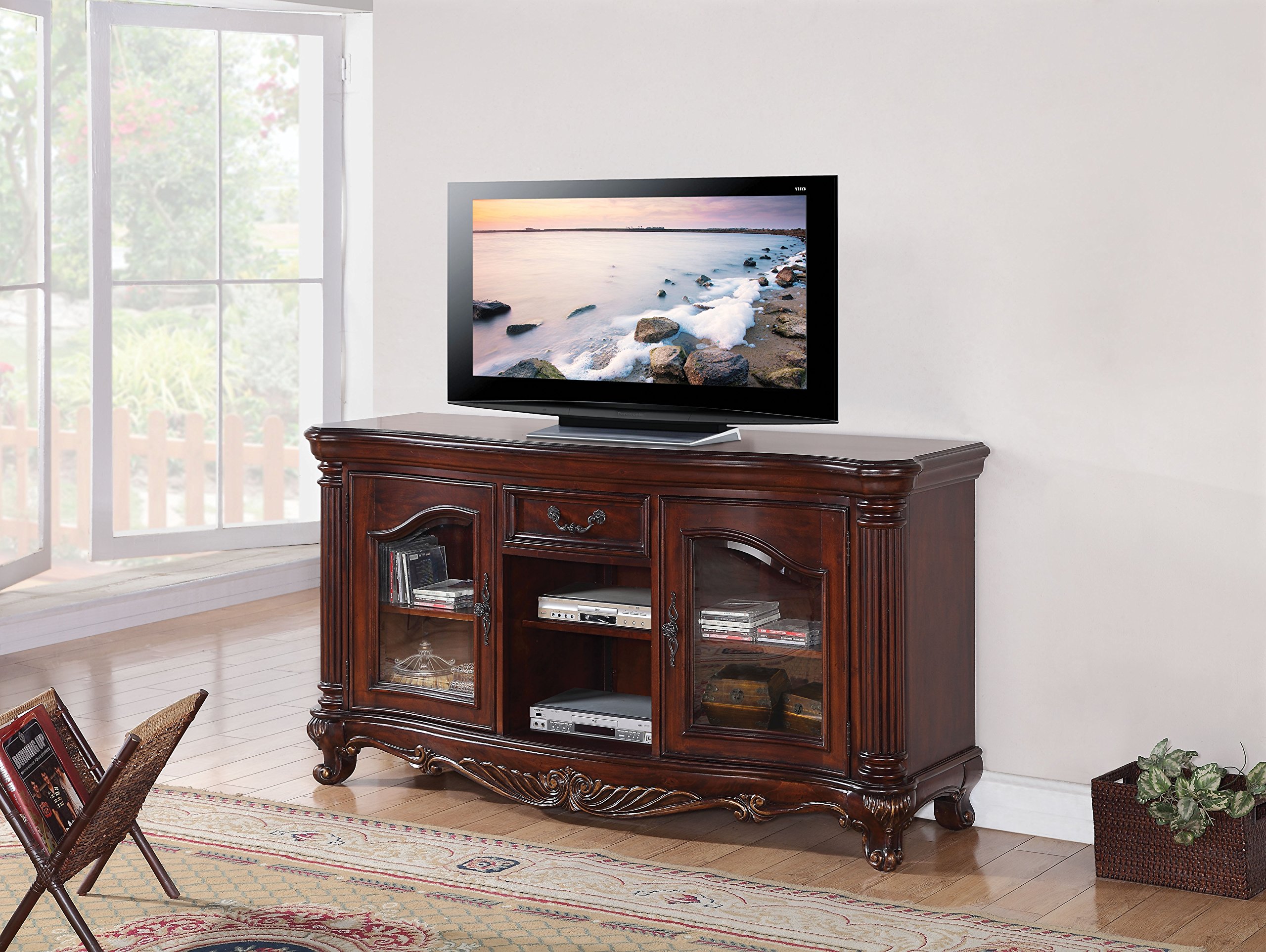 Acme Remington TV Stand - Brown Cherry Finish, Modern Entertainment Center for Living Room, Bedroom & Home Theater