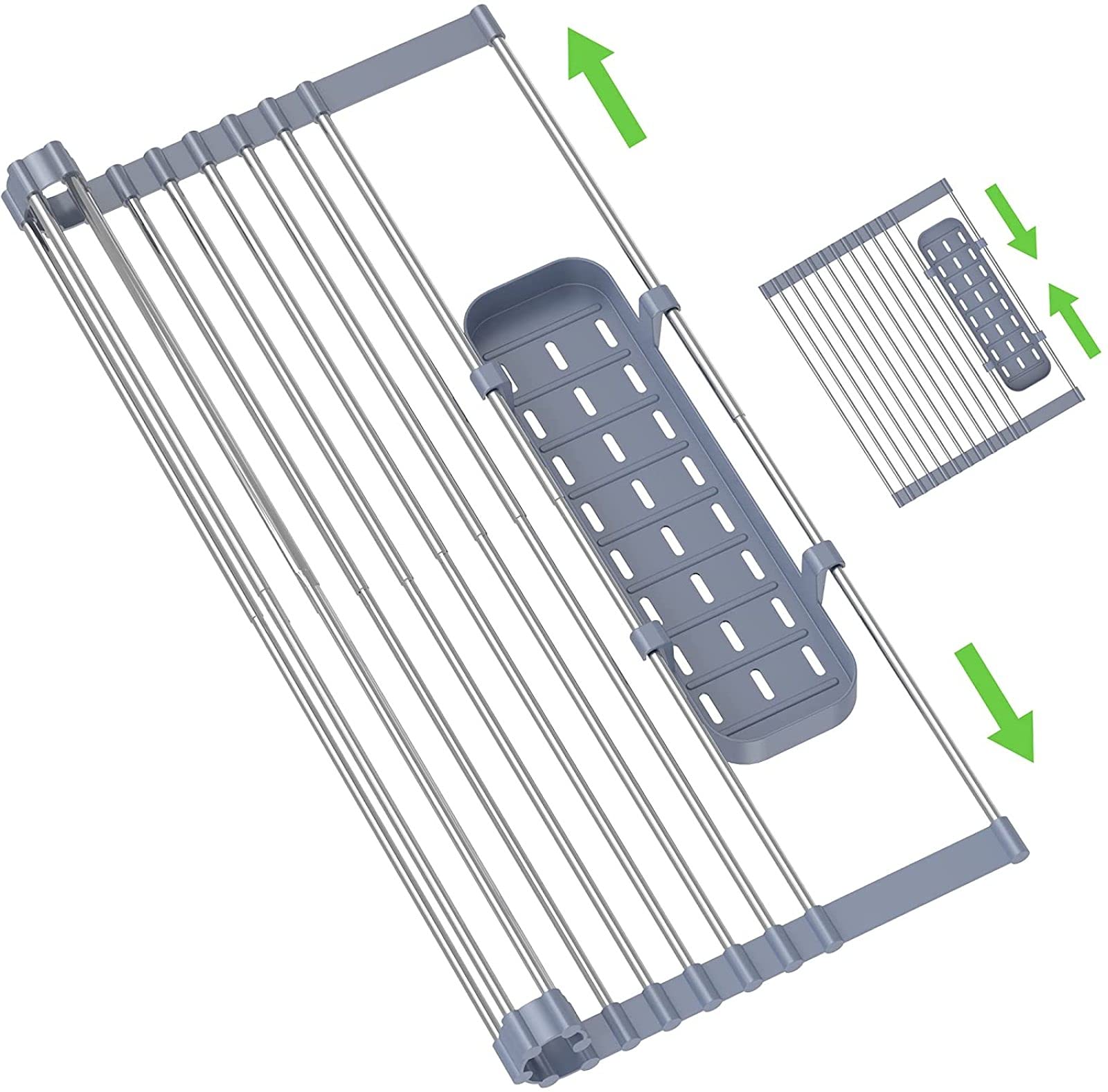 Expandable Stainless Steel Dish Drying Rack - Over The Sink Foldable Drainer with Utensil Holder | Space-Saving Kitchen Organizer for Small Spaces & Compact Sinks