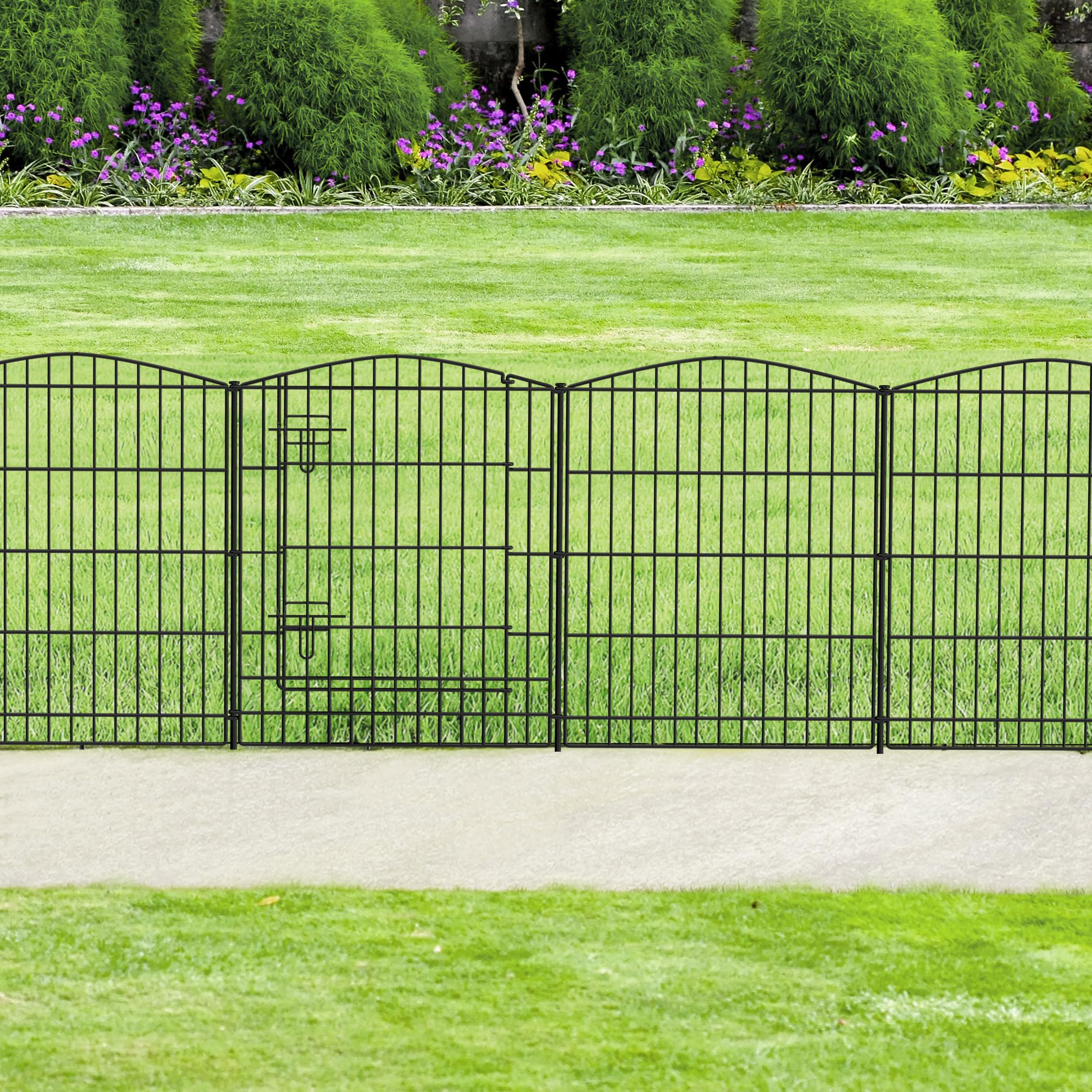 INJOPEXI 6-Panel No Dig Garden Fence - 11.8ft L x 30in H Rustproof Metal Wire Animal Barrier with Gate | Temporary Dog Fence for Patio, Yard & Outdoor Decor | Perfect for Pet Containment, Garden Borders & Landscape Design