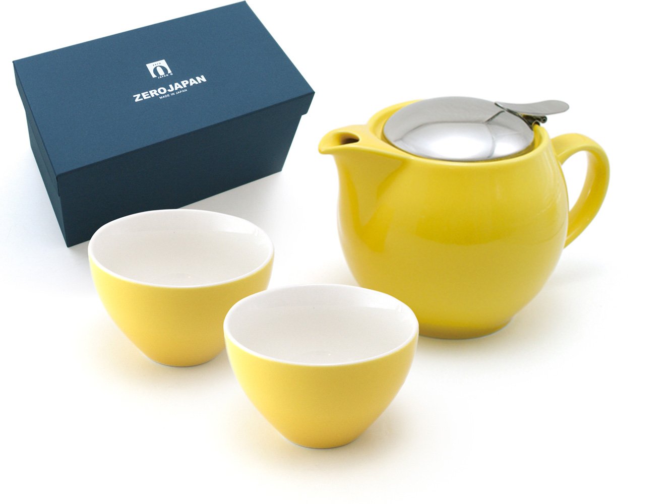ZEROJAPAN ZG-001 YP 3-Person Teapot & 2 Wide Tea Cups Set - Yellow Pepper Color, Japanese Style Ceramic Tea Gift Set for Home, Office & Tea Ceremonies