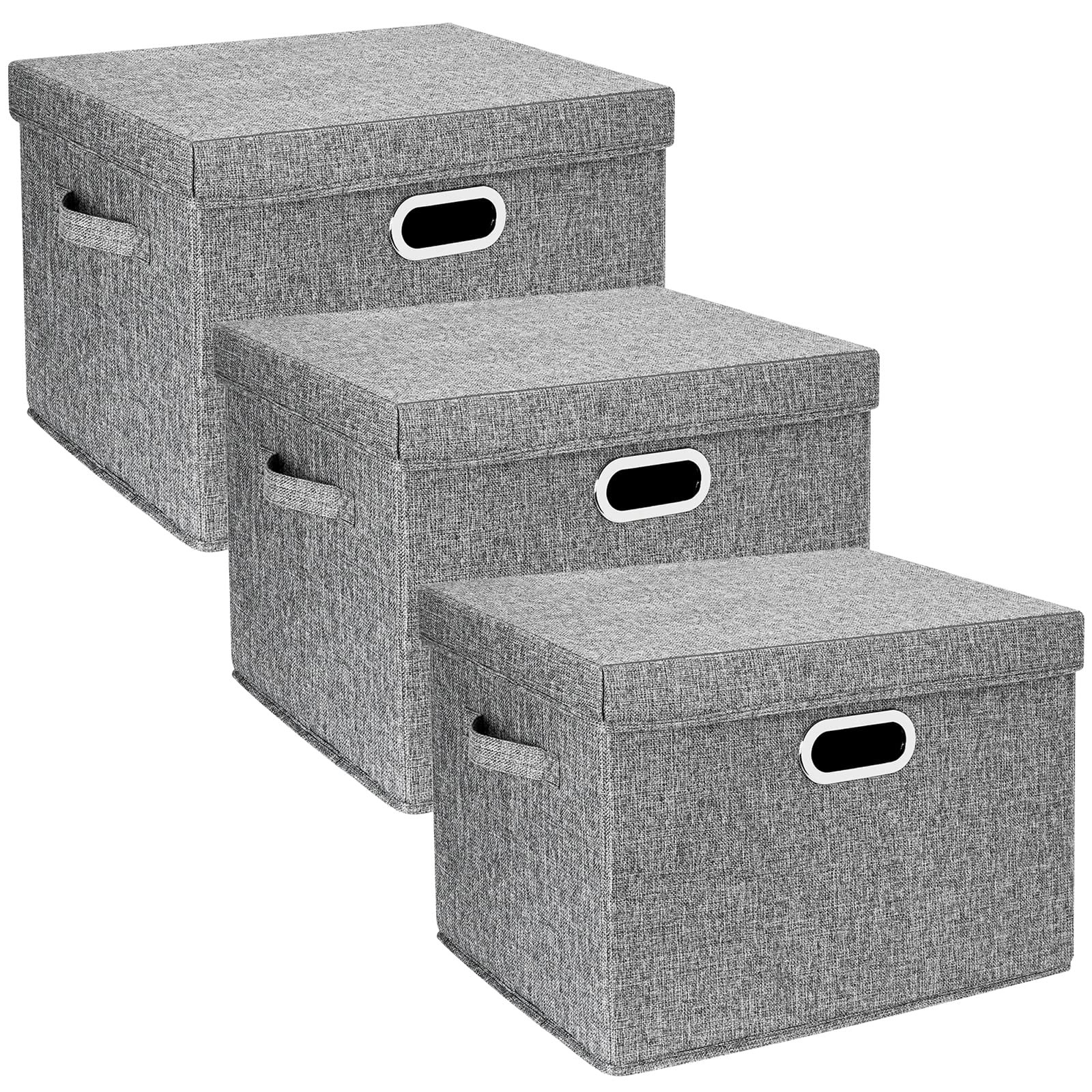 TYEERS Large Collapsible Storage Bins with Lids - 3 Pack Gray Foldable Organizer Boxes for Closet, Clothes, Home & Office Organization - Perfect for Seasonal Storage, Toy Organization & Small Space Saving