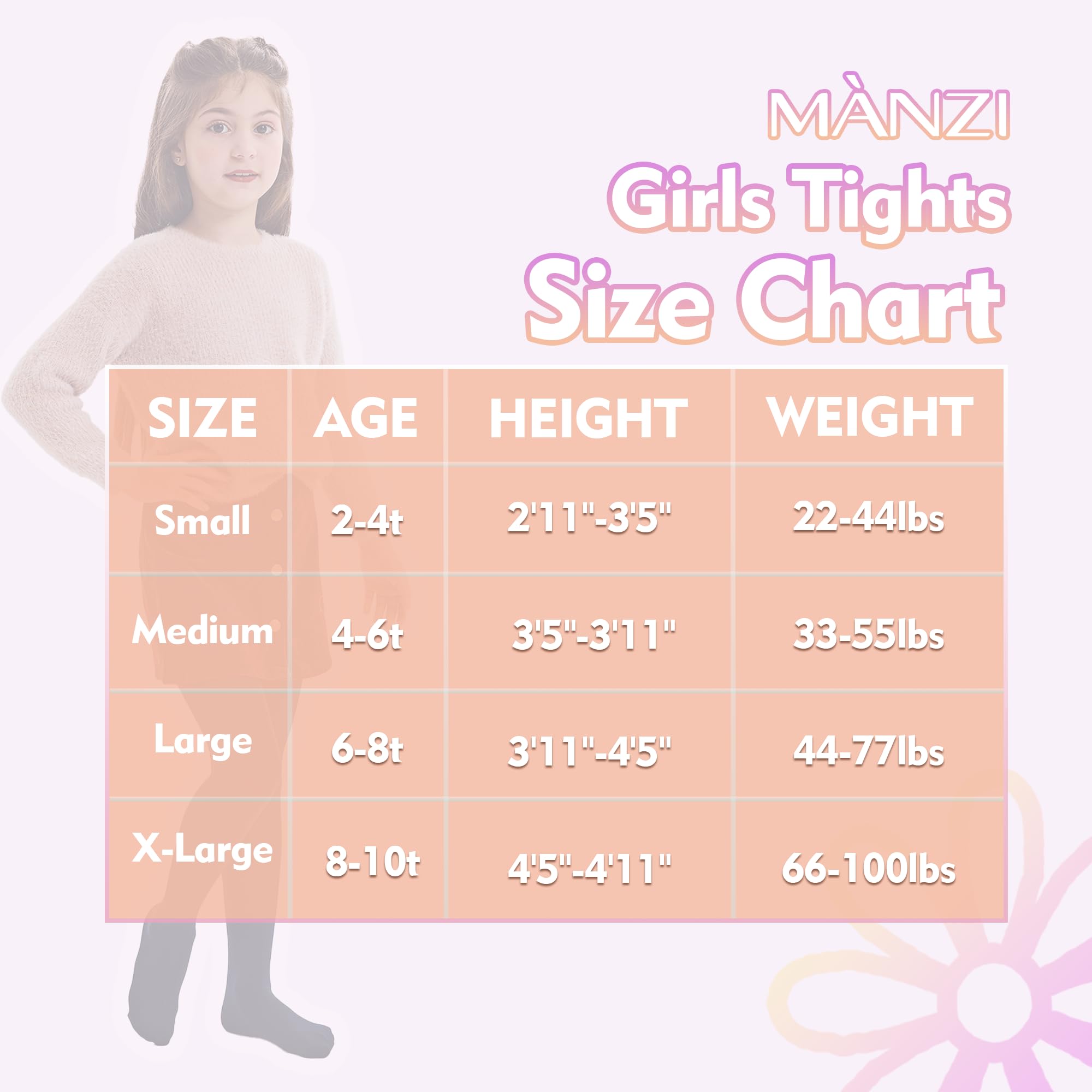 MANZI Girls Fleece Lined Winter Tights 400 Denier - Warm Thermal Footed Stockings, Thick Opaque Leggings for Toddlers & Kids - Perfect for Cold Weather, School, Playdates & Outdoor Activities