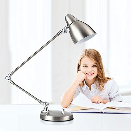 Adjustable LED Desk Lamp - Modern Swing Arm Table Light with Flexible Gooseneck, Silver Industrial Design for Home Office, Study & Reading