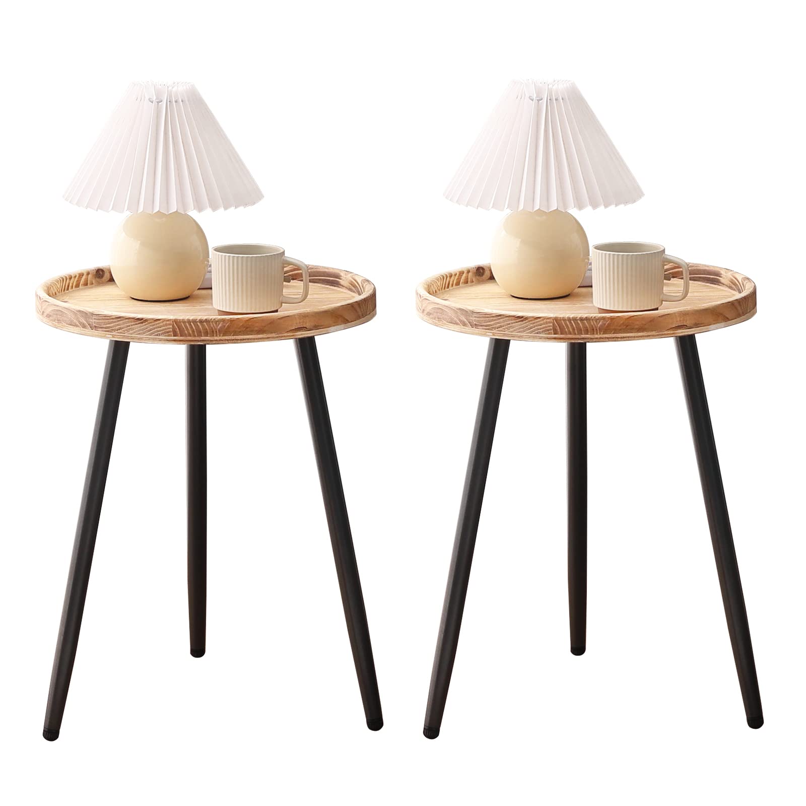 Round Wooden End Table with Tray - Nightstand, Side Table, or Accent Table for Living Room, Bedroom, Office - Perfect for Small Spaces & Home Decor