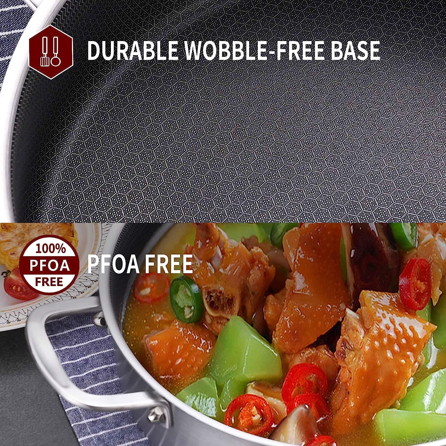 6 QT Hybrid Tri-Ply Stainless Steel Non-Stick Sauté Pan with Lid - 12 Inch Deep Frying Skillet, Induction Compatible & Oven Safe Cookware with Detachable Handle - Perfect for Sautéing, Frying & Baking in Home Kitchen