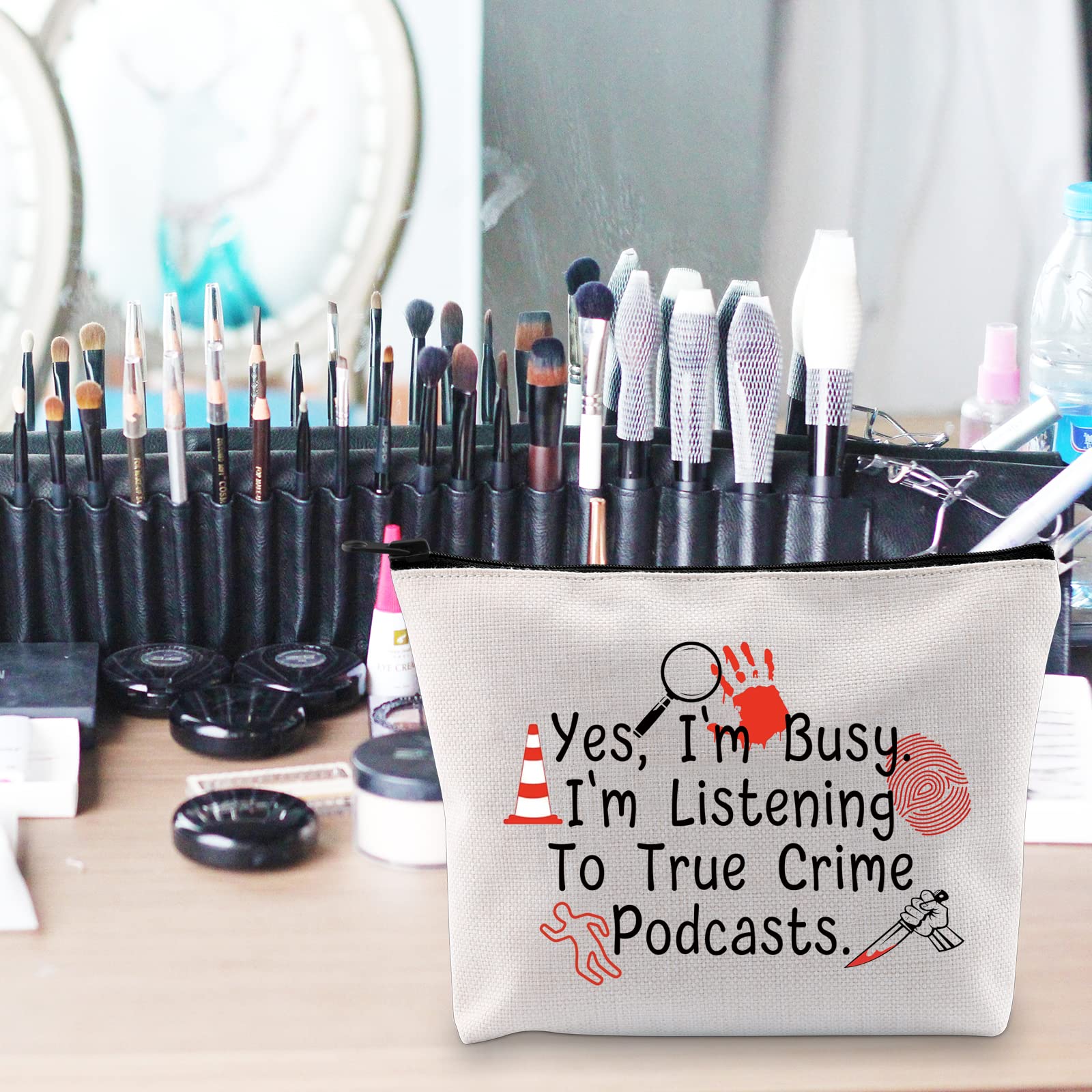 POFULL True Crime Podcast Makeup Bag - Crime Junkie Merch Gift for Podcast Lovers (Perfect for Cosmetics, Travel & True Crime Enthusiasts)