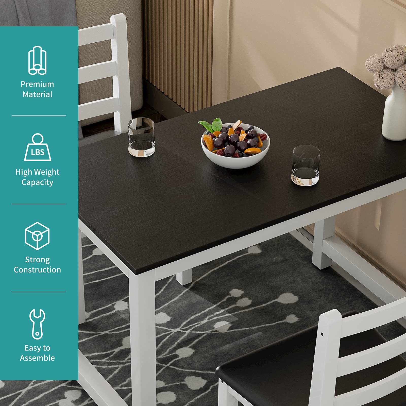 43 Inch Solid Wood Dining Table - Super Sturdy Kitchen Table for 2-4 People - Perfect for Small Apartments, Homes, Offices & Kitchens (Black) | Ideal for Family Dinners, Work Meetings & Compact Spaces