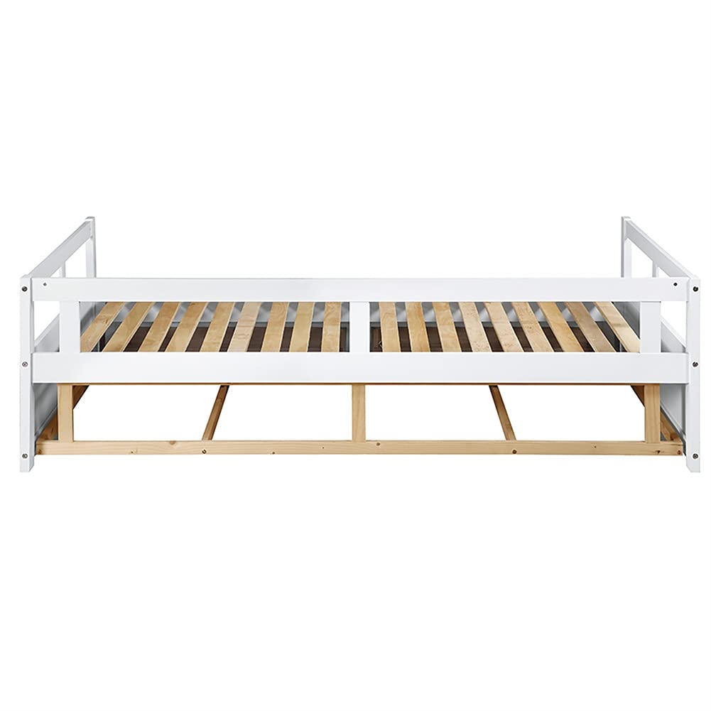Twin Size Wooden Daybed with Trundle & 2 Storage Drawers - Convertible Sofa Bed, Extendable Guest Bed, Easy Assembly (White) - Perfect for Small Spaces, Guest Rooms & Dorm Rooms