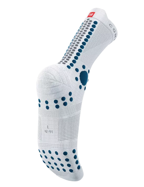 Compressport Unisex Pro Racing Socks v4.0 - Trail Running Socks for Men & Women - Breathable & Performance Athletic Socks - White/Fjord Blue - Ideal for Marathon, Hiking & Outdoor Sports