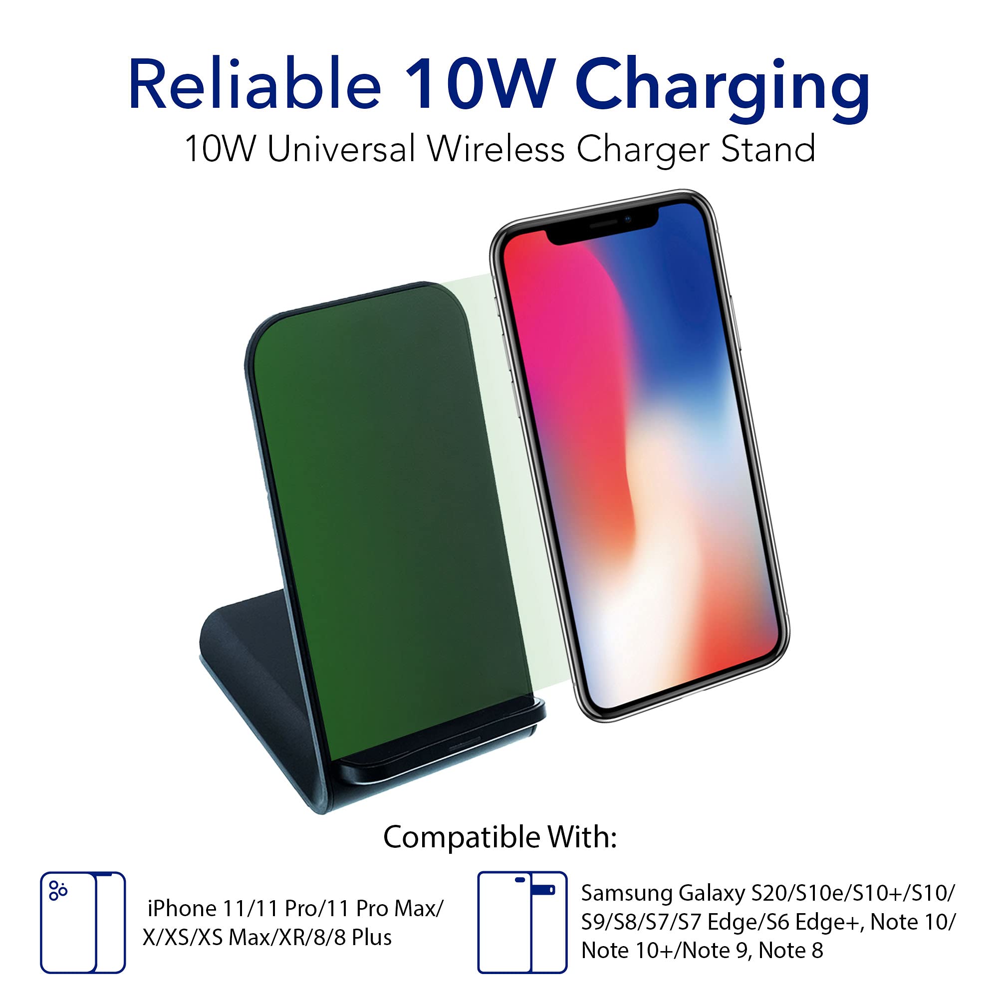 10W Dual Coil Qi Wireless Charger Stand - Fast Wireless Phone Charging for iPhone 15/14/13, Samsung Galaxy S23/S22/S21 - USB C Cable Included with Overheat Protection | Perfect for Home, Office & Nightstand Charging