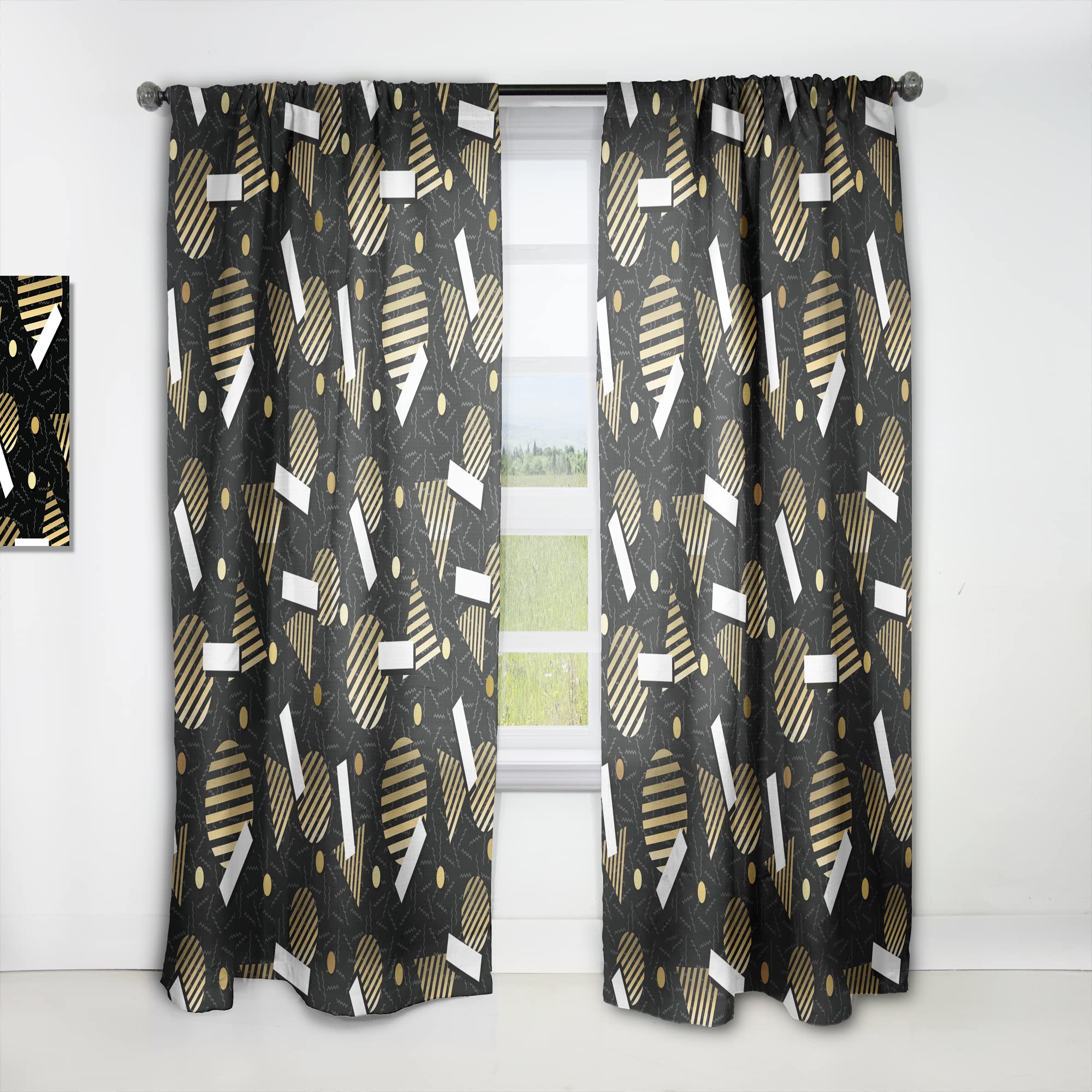 DesignQ Gold Retro Circular Pattern Thermal Insulated Curtains - Single Panel 52x120 - Elegant Drapes for Bedroom & Living Room - Perfect for Vintage Home Decor & Light Control