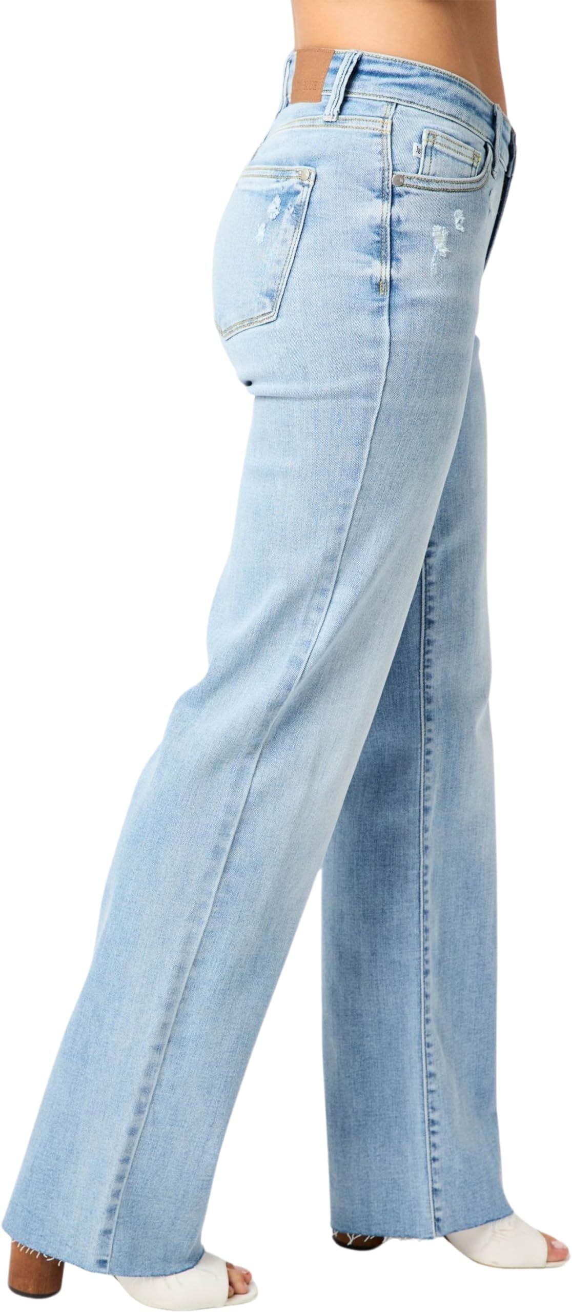 Judy Blue Women's High-Rise V Front Waistband Straight Leg Jeans - Comfortable Stretch Denim Pants for Casual Wear & Everyday Outfits