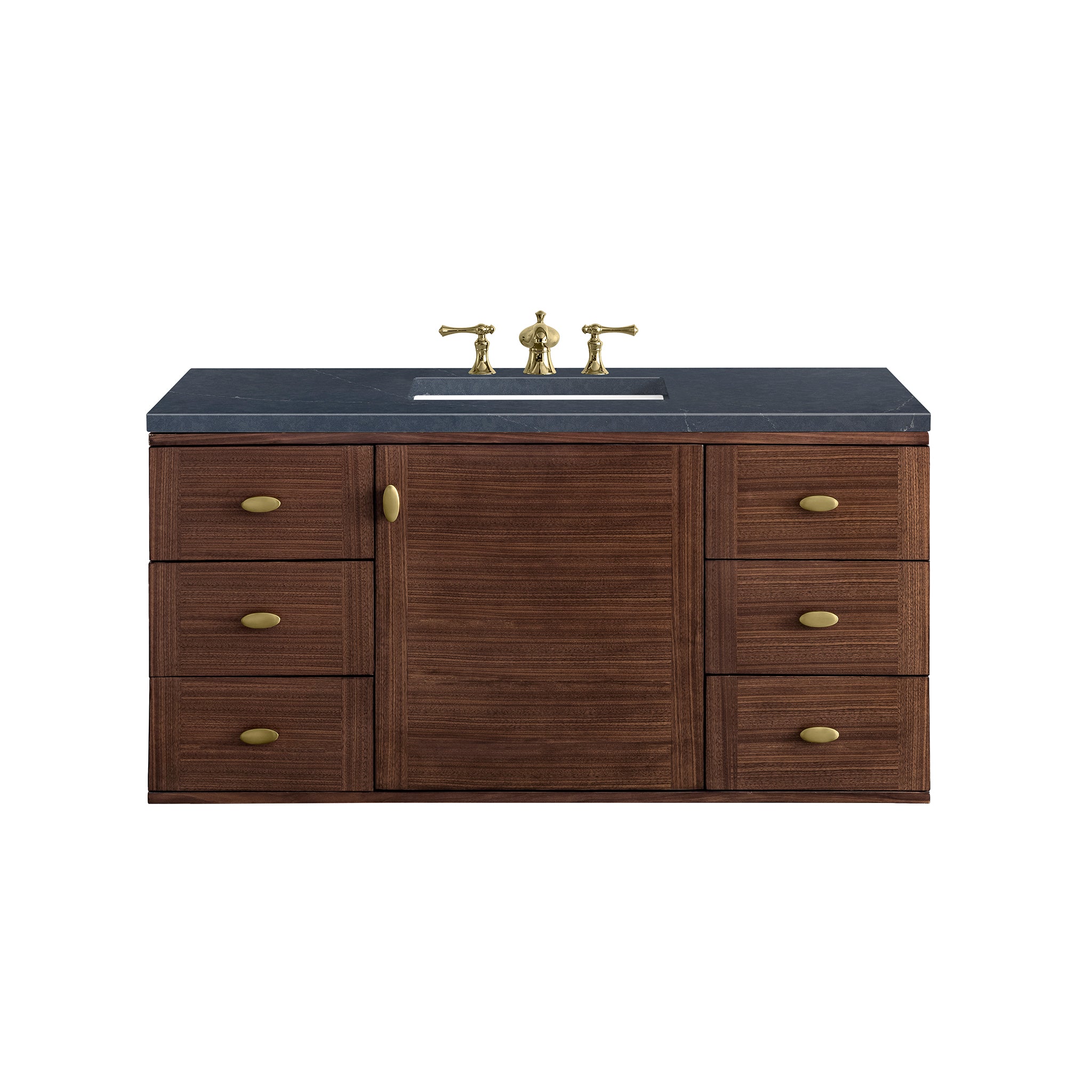 Amberly 48 Inch Single Bathroom Vanity with Mid Century Walnut Finish & 3CM Charcoal Soapstone Top - Perfect for Modern Farmhouse, Scandinavian & Coastal Bathroom Designs