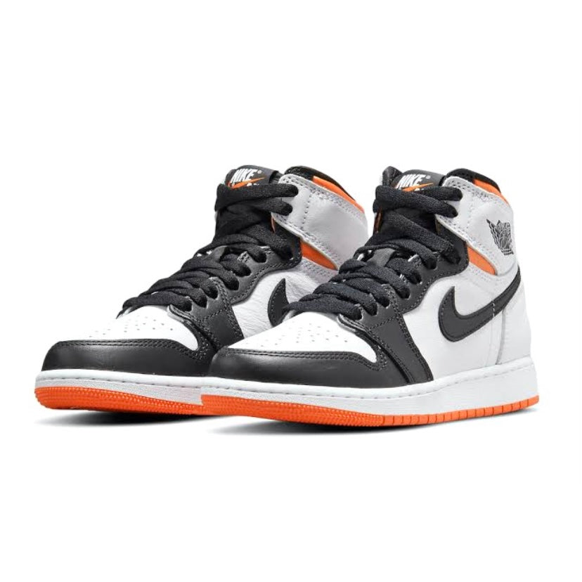 Air Jordan 1 High Retro GS Sneakers - Electro Orange, White & Black Colorway - Basketball Shoes for Women & Girls - Perfect for Streetwear & Casual Outfits