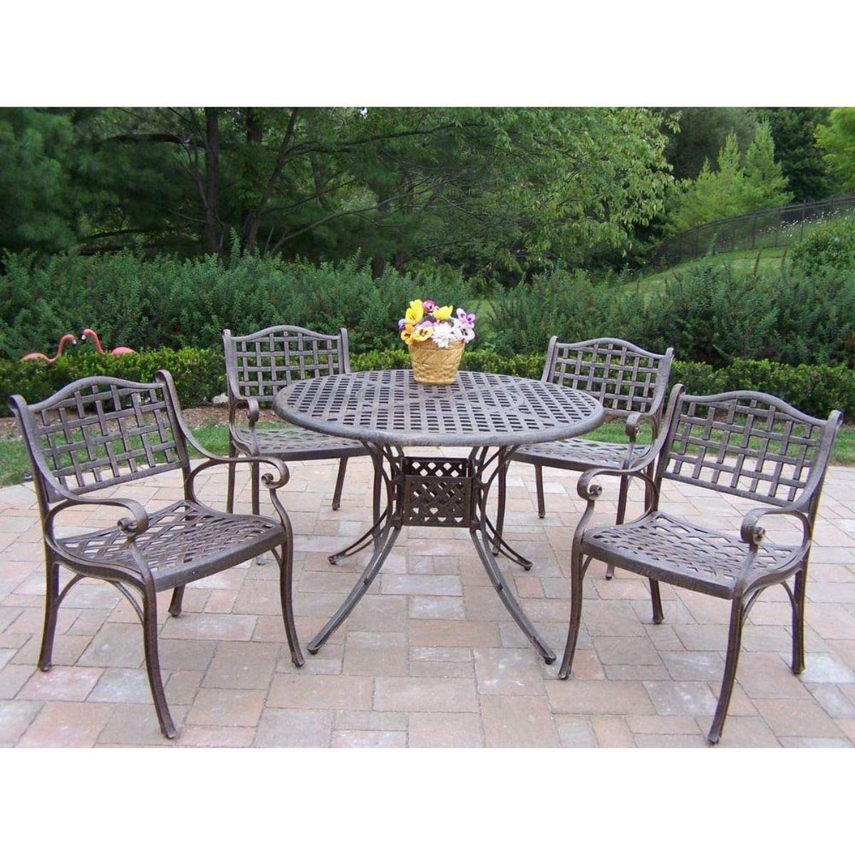 Outdoor Living and Style Elite 42-Inch Cast Aluminum 5-Piece Dining Set for Patio, Garden, and Backyard Entertaining