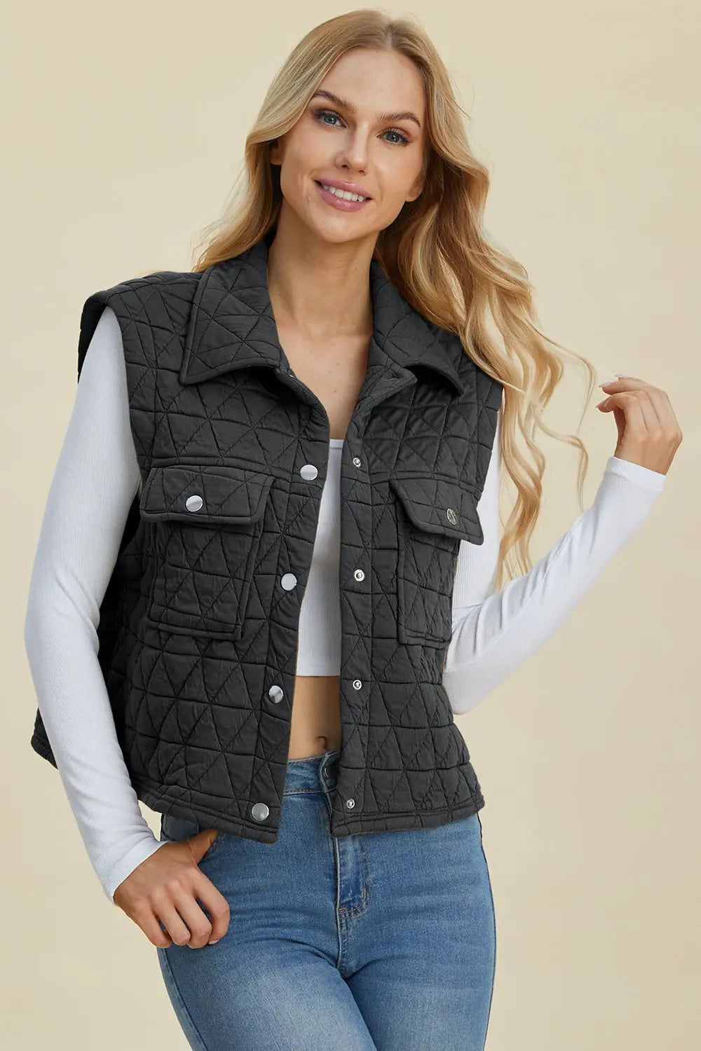 Men's Double Take Full Size Pocketed Textured Snap Down Vest Coat - Lightweight Layering for Outdoor Work & Casual Wear