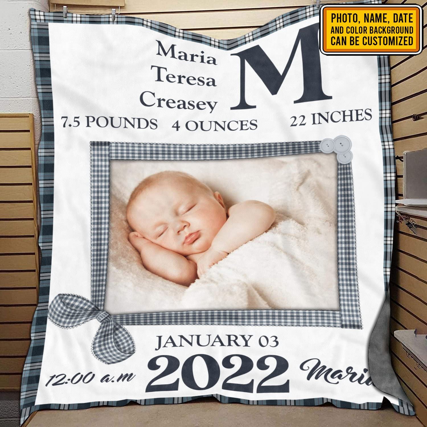 Personalized Baby Fleece Blanket with Photo & Name - Soft Mink Sherpa & Woven Design - 50x60 Inch - Perfect for Nursery, Gift, and Keepsake Memories