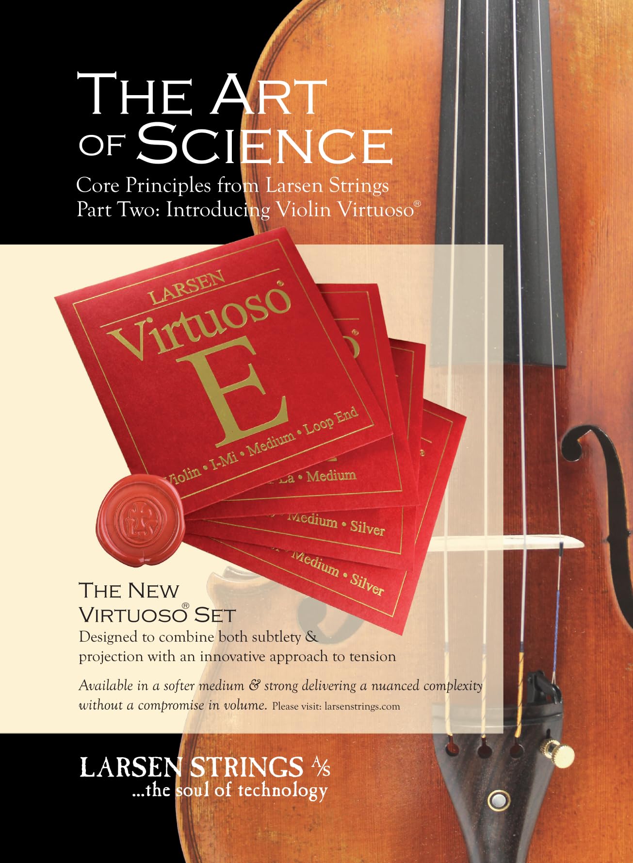 Premium Larsen Virtuoso A Violin Strings - Aluminum Wound, Multi-Filament Nylon Core, Medium Tension for Professional Violinists | Perfect for Classical Performances & Studio Recordings