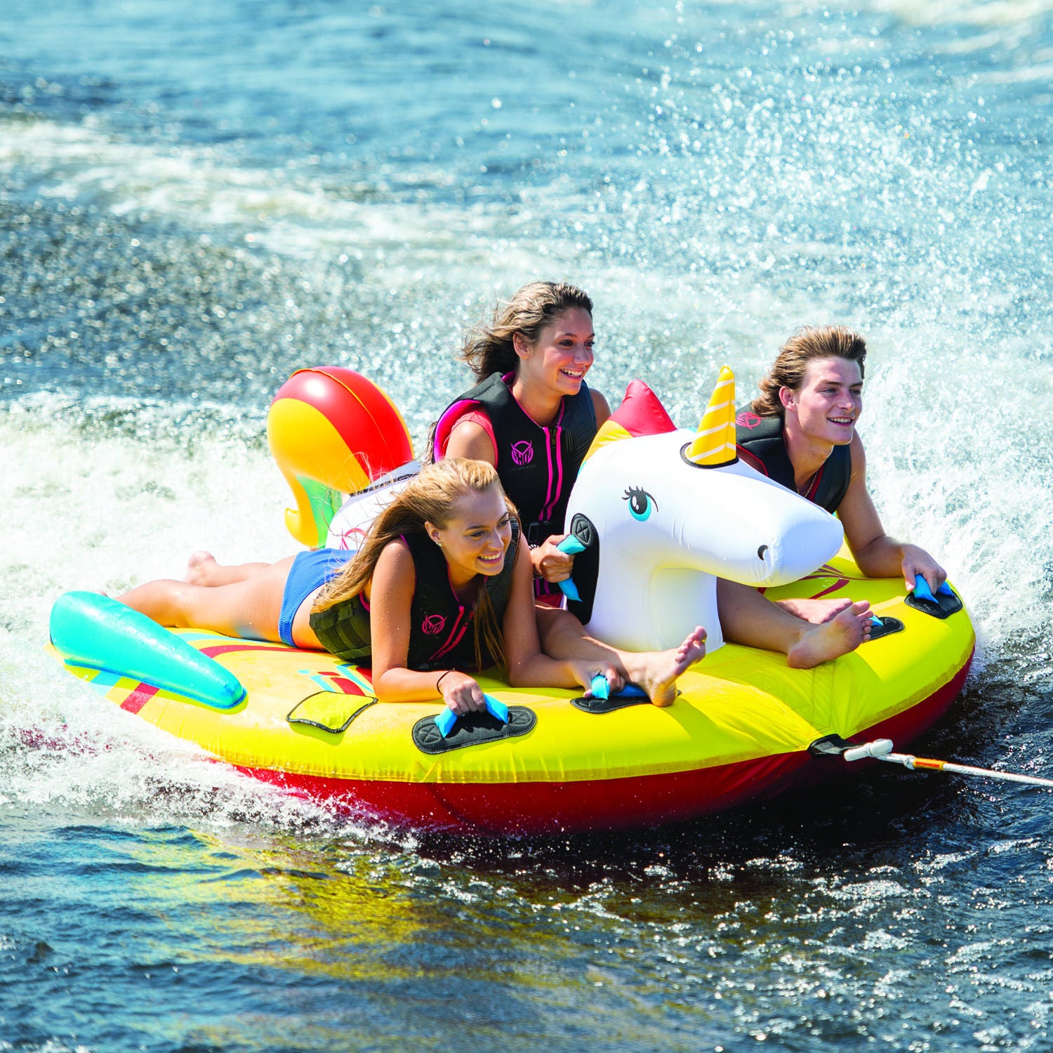 HO Sports Unicorn Towable Tube for 3 Riders - Inflatable Water Tube for Boating, Lake & Beach Fun - Perfect for Family & Friends Summer Adventures