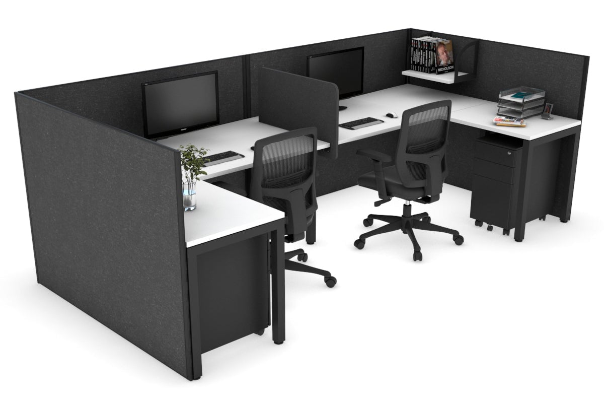 Quadro Square Legs 2-Person Corner Workstation Desk - U-Shaped Black Frame [1800L x 1800W] with Cable Management - Perfect for Office & Home Workspace Setup
