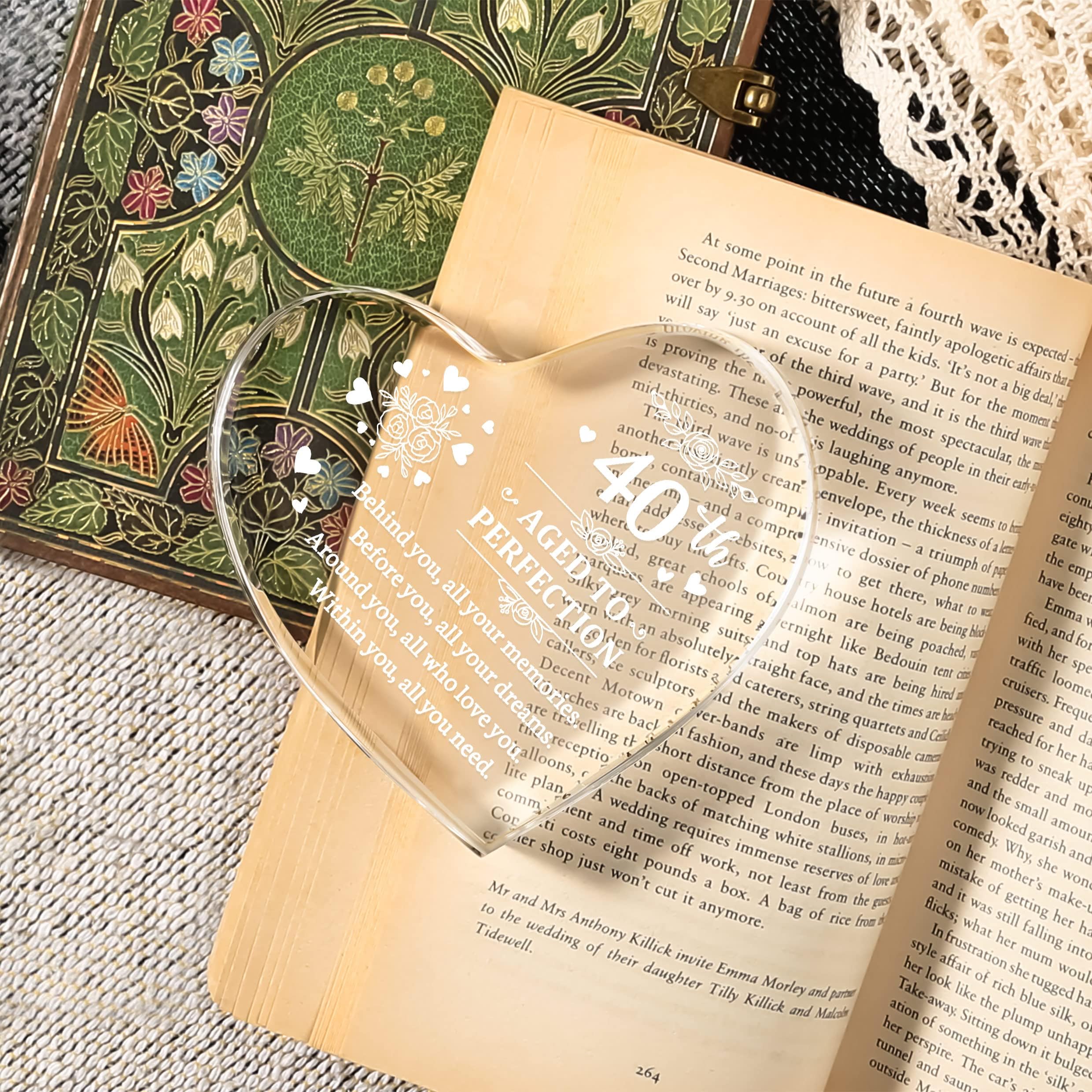 Personalized Heart Shaped Acrylic 40th Birthday Keepsake Gift for Women & Men - Unique Custom 40 Year Old Present for Mom, Sister, Wife, Daughter, Friends | Perfect for Anniversary, Milestone Celebration & Special Occasions