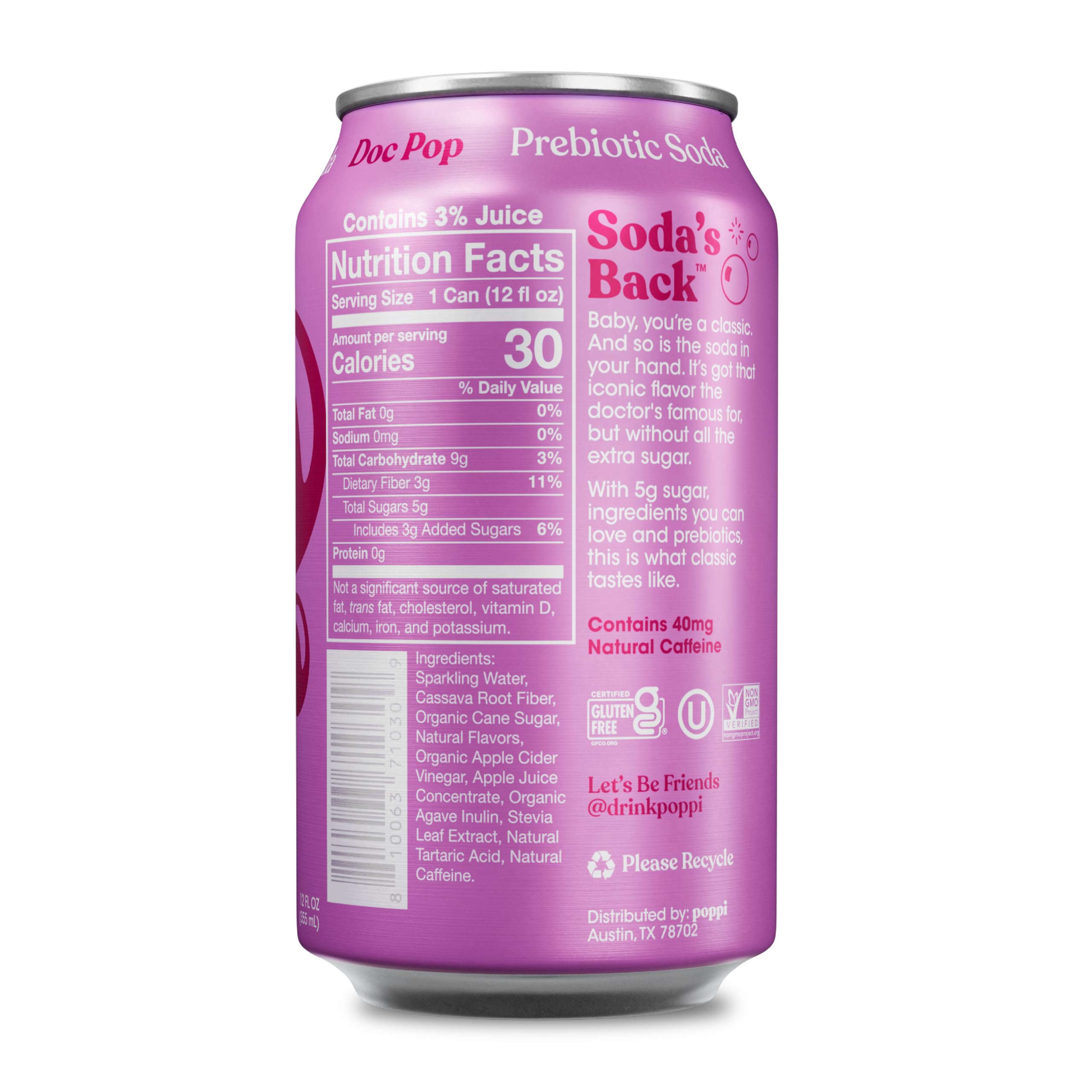 Poppi Sparkling Prebiotic Soda with Apple Cider Vinegar - 12 Pack (12 Fl Oz Cans, Doc Pop Flavor) | Refreshing Probiotic Drink with Fruit Juice & Seltzer Water | Perfect for Gut Health, Weight Management & Healthy Lifestyle