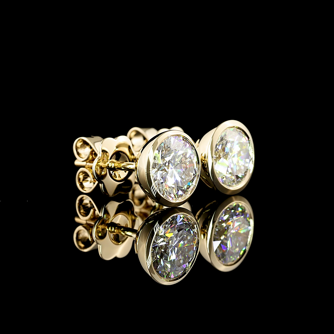 2.07 Carat Lab Grown Round F VVS2 Diamond Stud Earrings in 14K Yellow Gold | Luxury Everyday Wear & Special Occasion Jewelry
