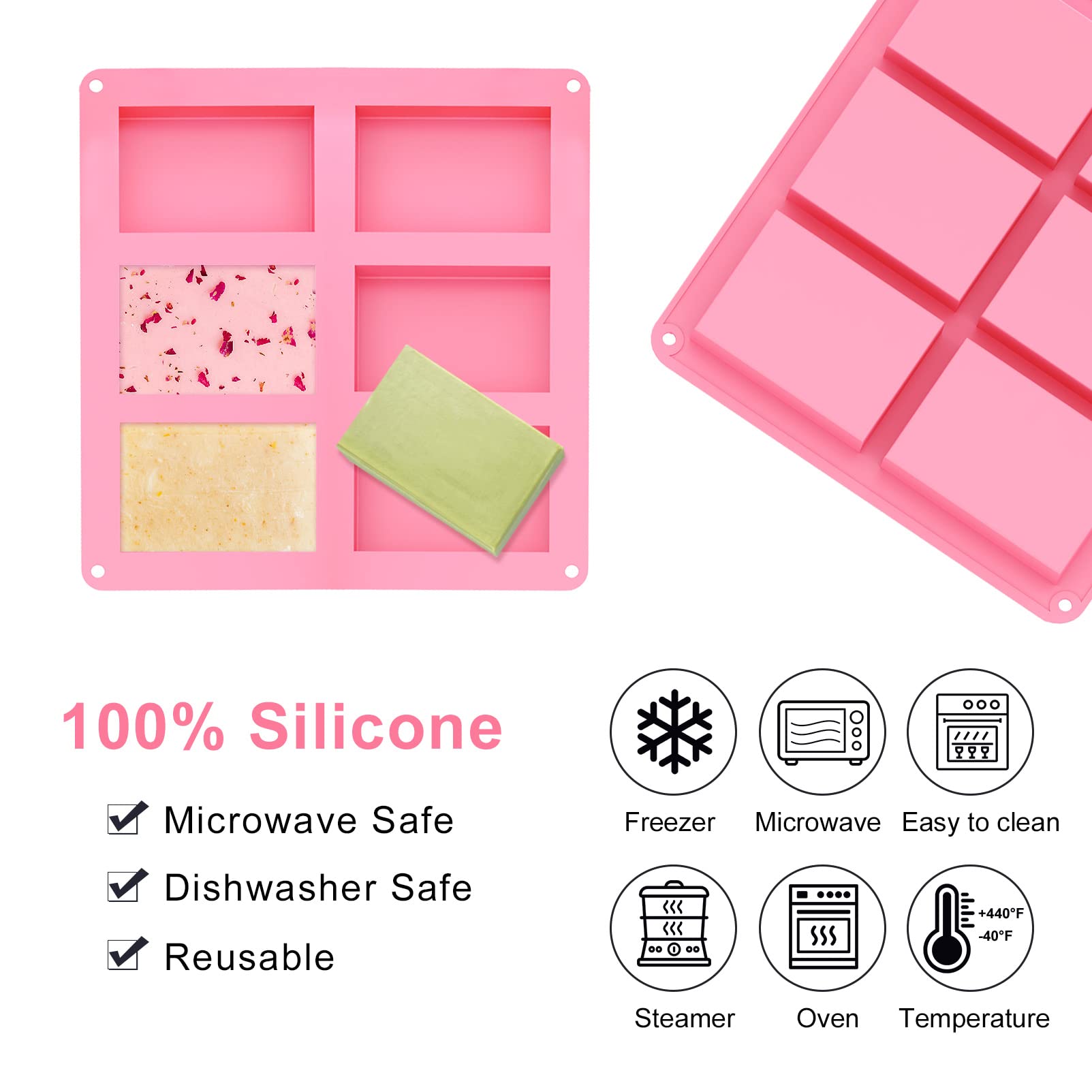 Ozera 2-Pack Silicone Soap Molds with 6 Cavities - DIY Soap Making, Chocolate Baking Molds for Handmade Soaps & Candies - Perfect for Crafting, Gifts & Home Use