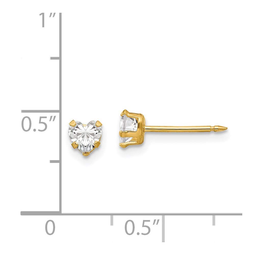 14K Yellow Gold Heart Cubic Zirconia Stud Earrings for Women - 4mm Clear CZ Heart Earrings, Dainty Fine Jewelry Gift for Her - Perfect for Valentine's Day, Anniversary & Special Occasions
