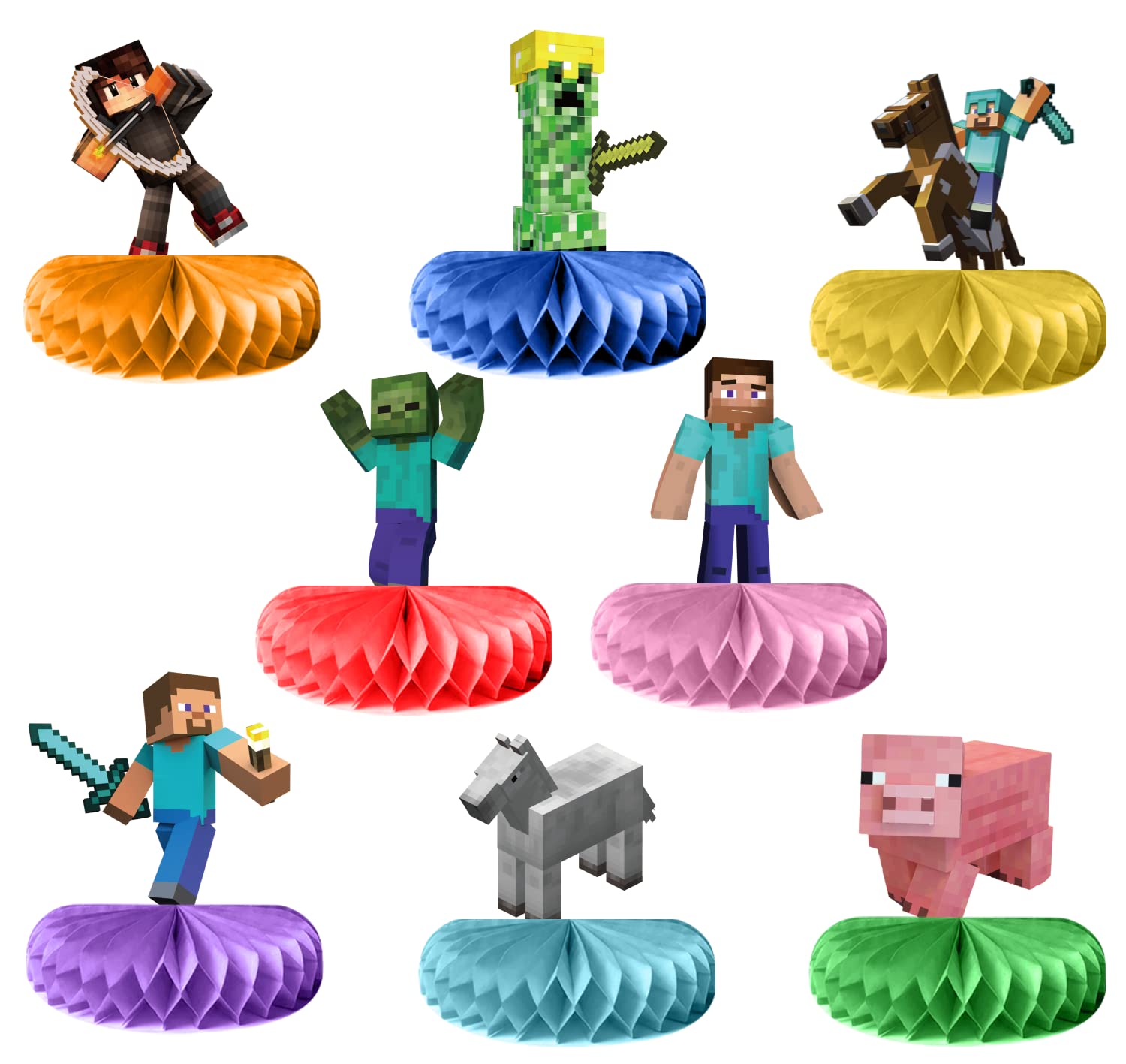8Pcs 3D Pixel Miner Birthday Party Decorations - Honeycomb Centerpieces & Table Decor for Pixel Miner Themed Parties, Gaming Celebrations & Kids Room Decor