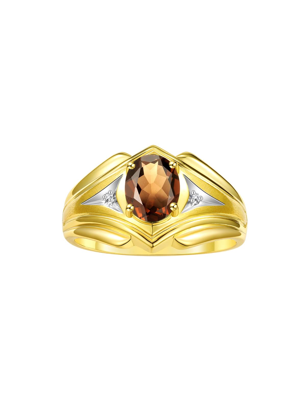 Stylish Men's Yellow Gold Plated Silver Ring with 9X7MM Oval Gemstone & Diamond - Classic Designer Birthstone Ring for Men (Sizes 8-13) | Perfect for Weddings, Anniversaries & Special Occasions