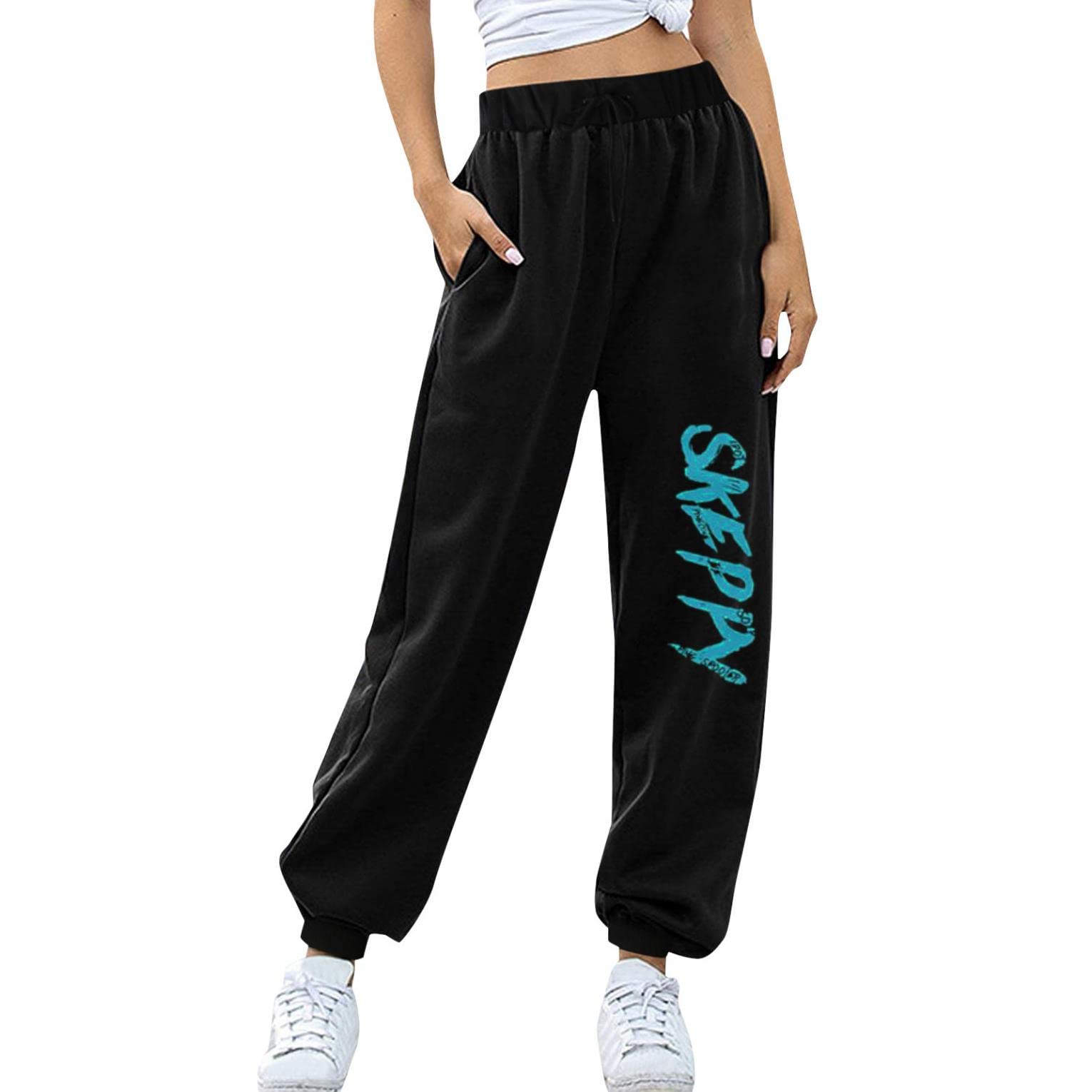 Women's Graphic Print Sweatpants Joggers - Elastic Waistband with Drawstring, Long Lounge Pants with Pockets for Yoga, Running & Casual Wear