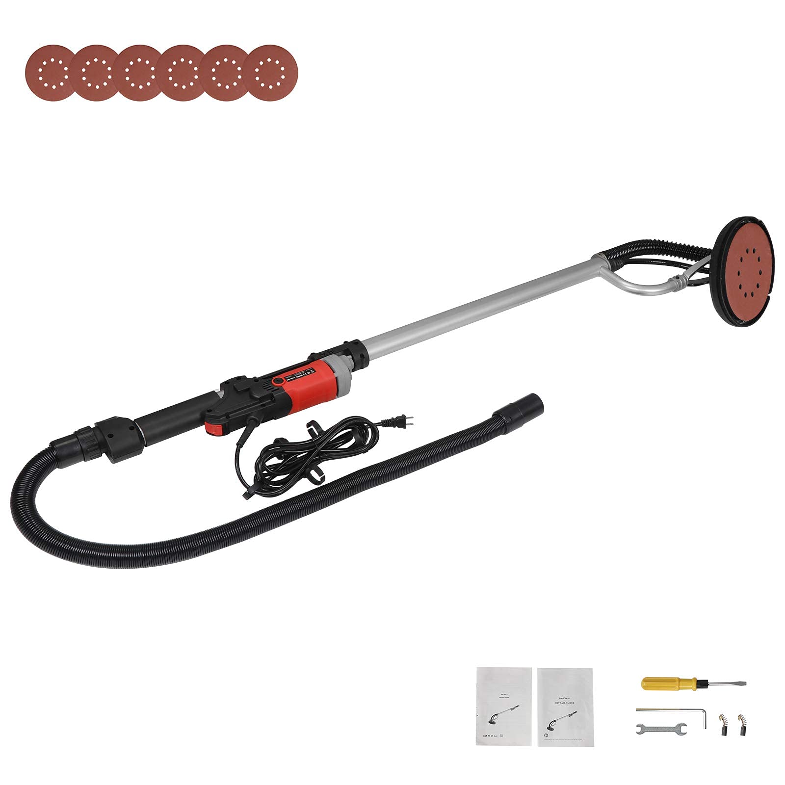 F2C 800W Electric Drywall Sander with Adjustable 6-Speed Control (1000-2000 RPM) - Includes 6 Sanding Pads for Smooth Wall Finishing - Perfect for Home Renovation & Professional Drywall Repair