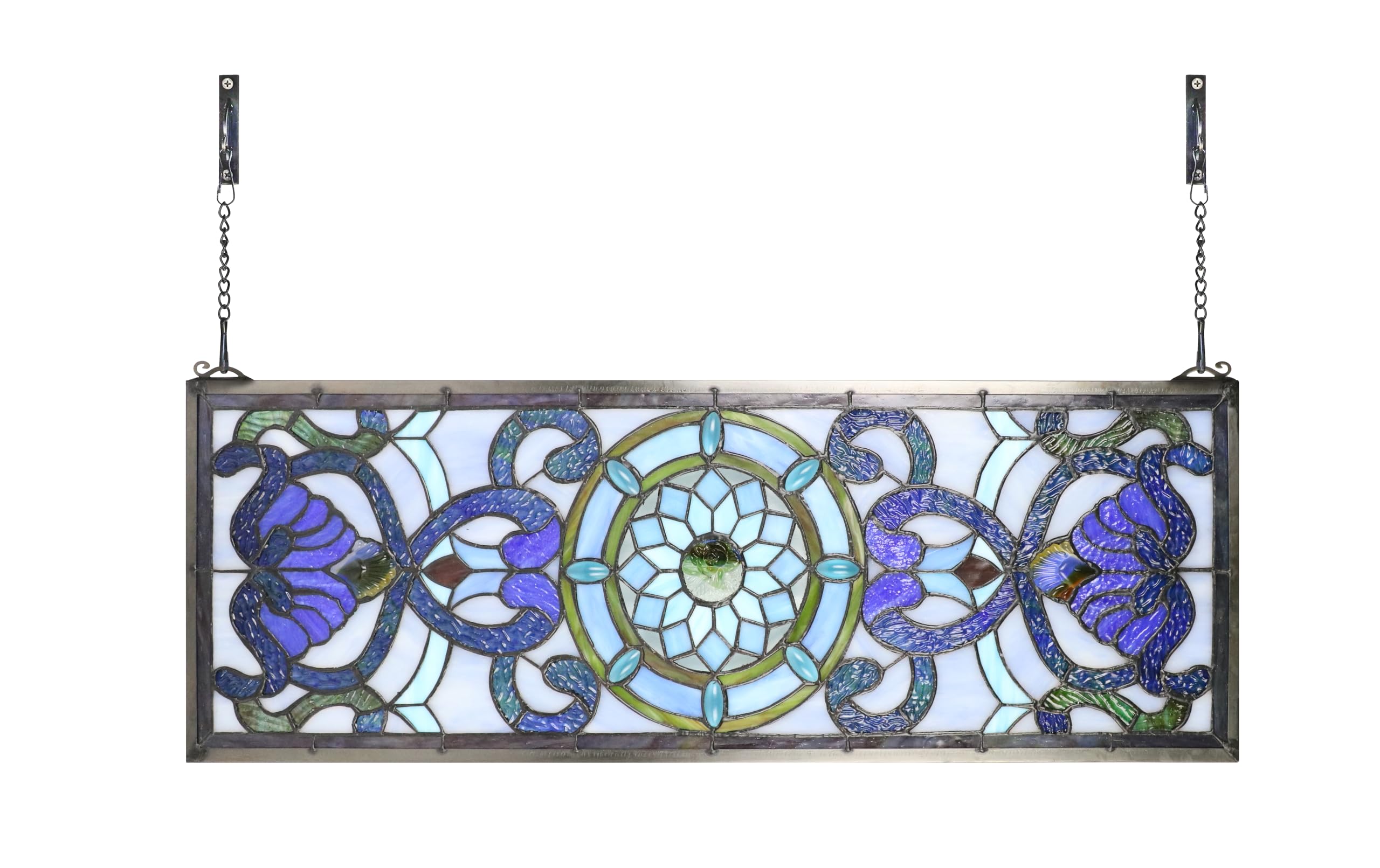 Yogoart Extra Large Horizontal Blue Victorian Stained Glass Window Panels (30