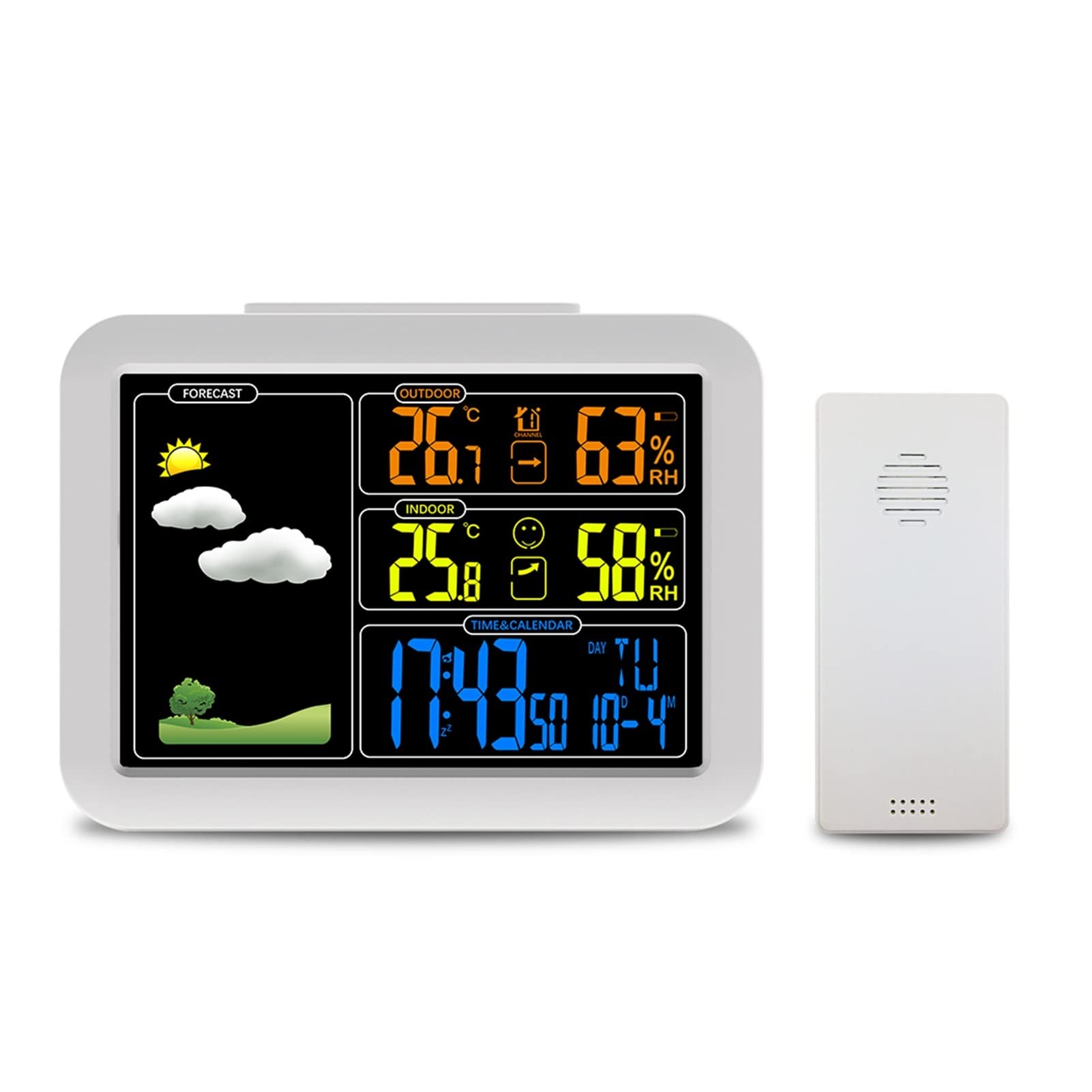 SHANG-JUN Digital Weather Station with Indoor/Outdoor Temperature & Humidity Sensor - LCD Color Display Thermometer Hygrometer for Home, Office, Garden Monitoring
