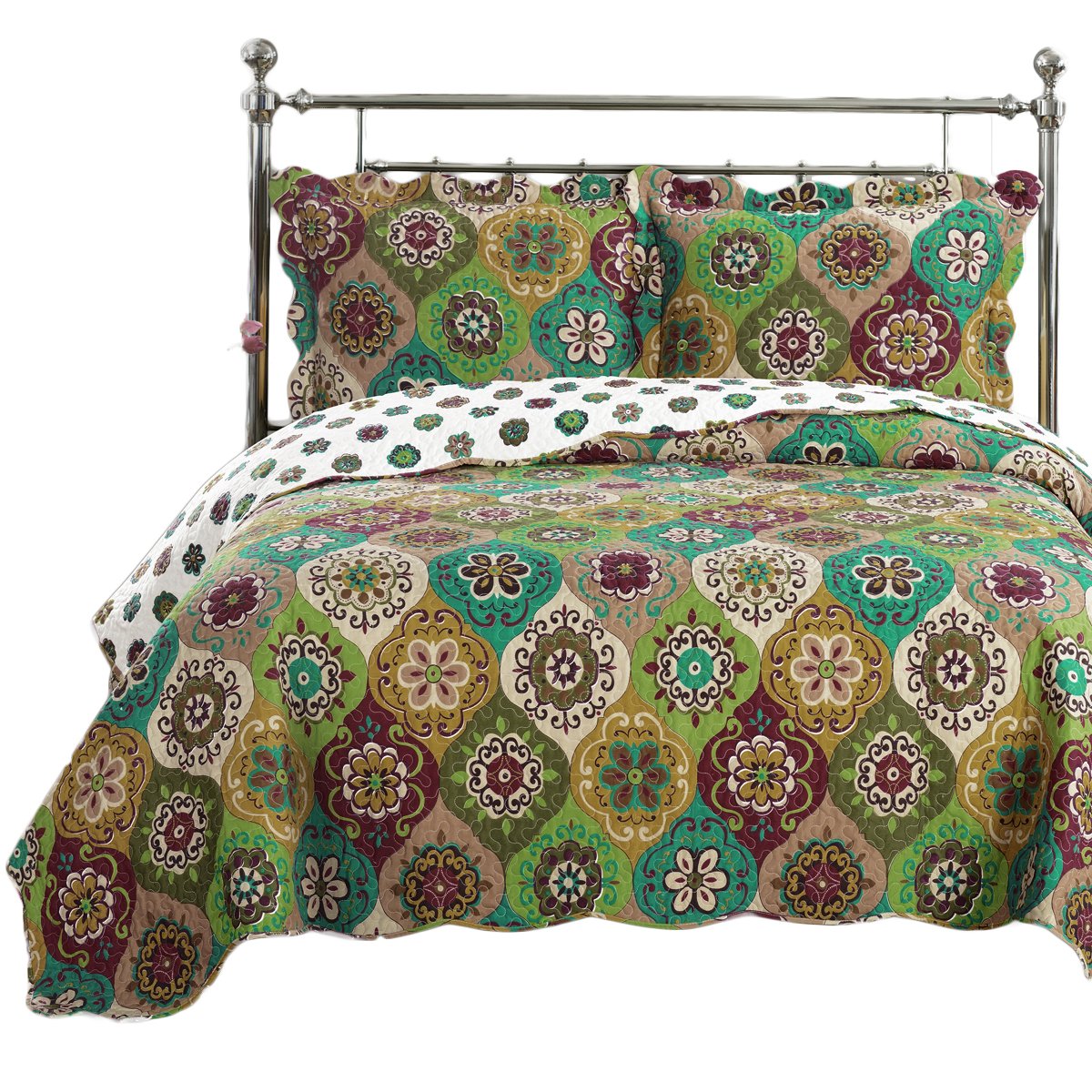 7-Piece Full Size Bedspread Set - Bonnie Printed Quilted Wrinkle-Free Microfiber Bedding - Includes 3-Piece Coverlet Set & 4-Piece Sheet Set - Perfect for Guest Rooms, Dorms & Cozy Bedroom Decor