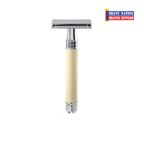 Edwin Jagger DE87RC14BL Closed Comb Safety Razor - Rubber Coated Ivory Handle for Men's Wet Shaving | Perfect for Travel & Daily Grooming Routine