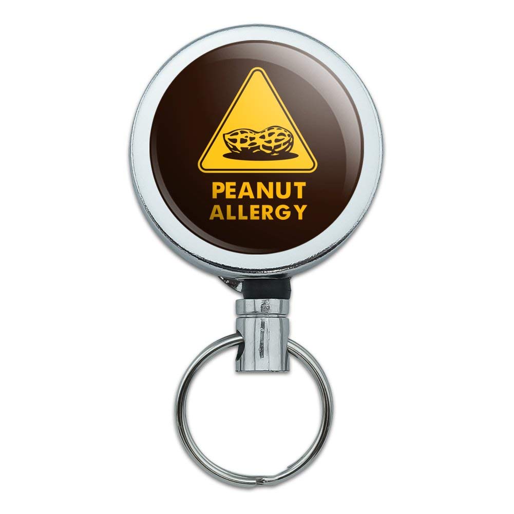 Peanut Allergy Warning Sign - Heavy Duty Metal Retractable Badge Reel with Belt Clip for ID Cards & Key Tags | Ideal for Schools, Offices & Food Service Safety