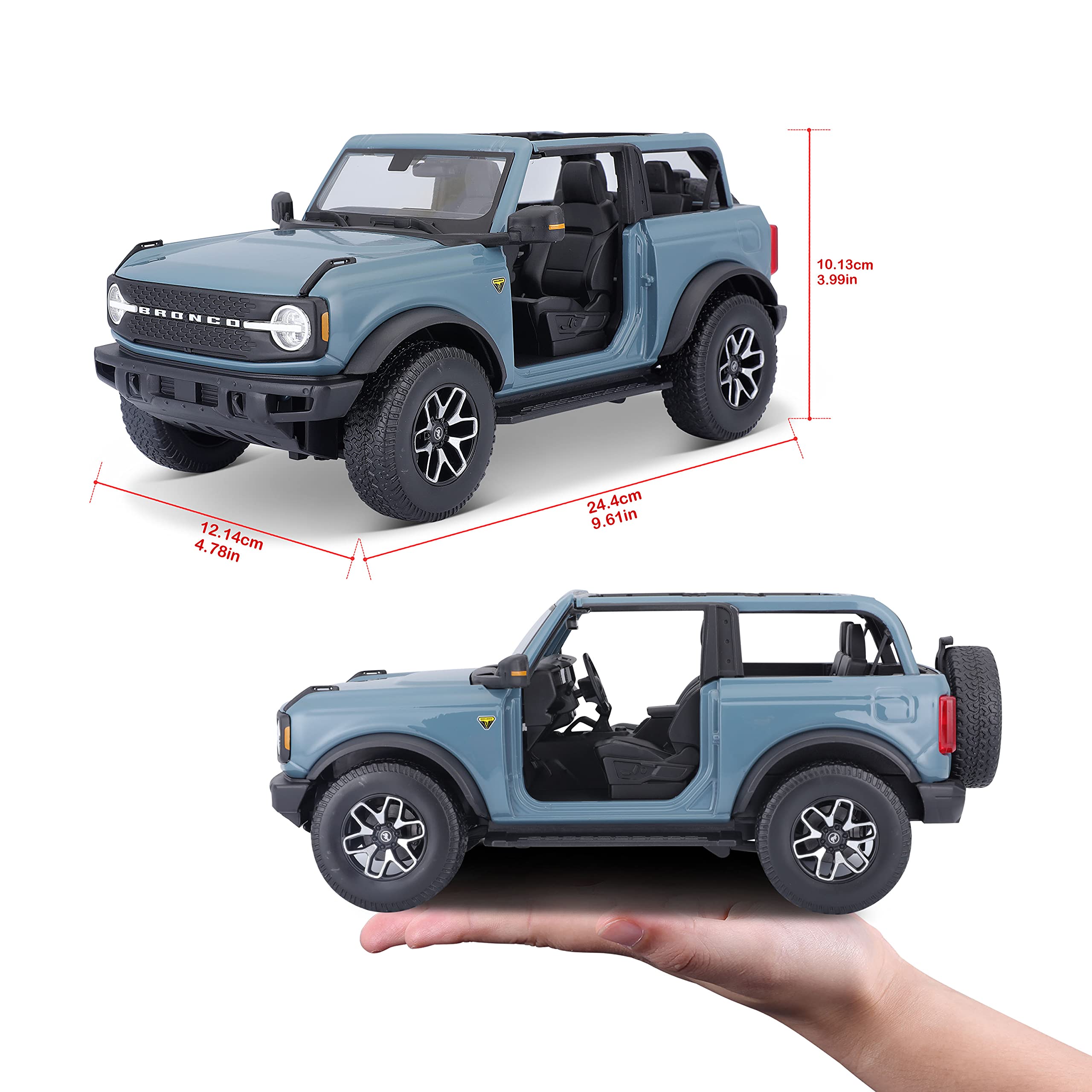 Bburago 1/18 Scale Ford Bronco Truck Model Car - Blue Special Edition with Opening Doors & Hood | Diecast Collectible for Display, Gift, or Car Enthusiasts | Perfect for Home Office Decoration & Model Car Collections