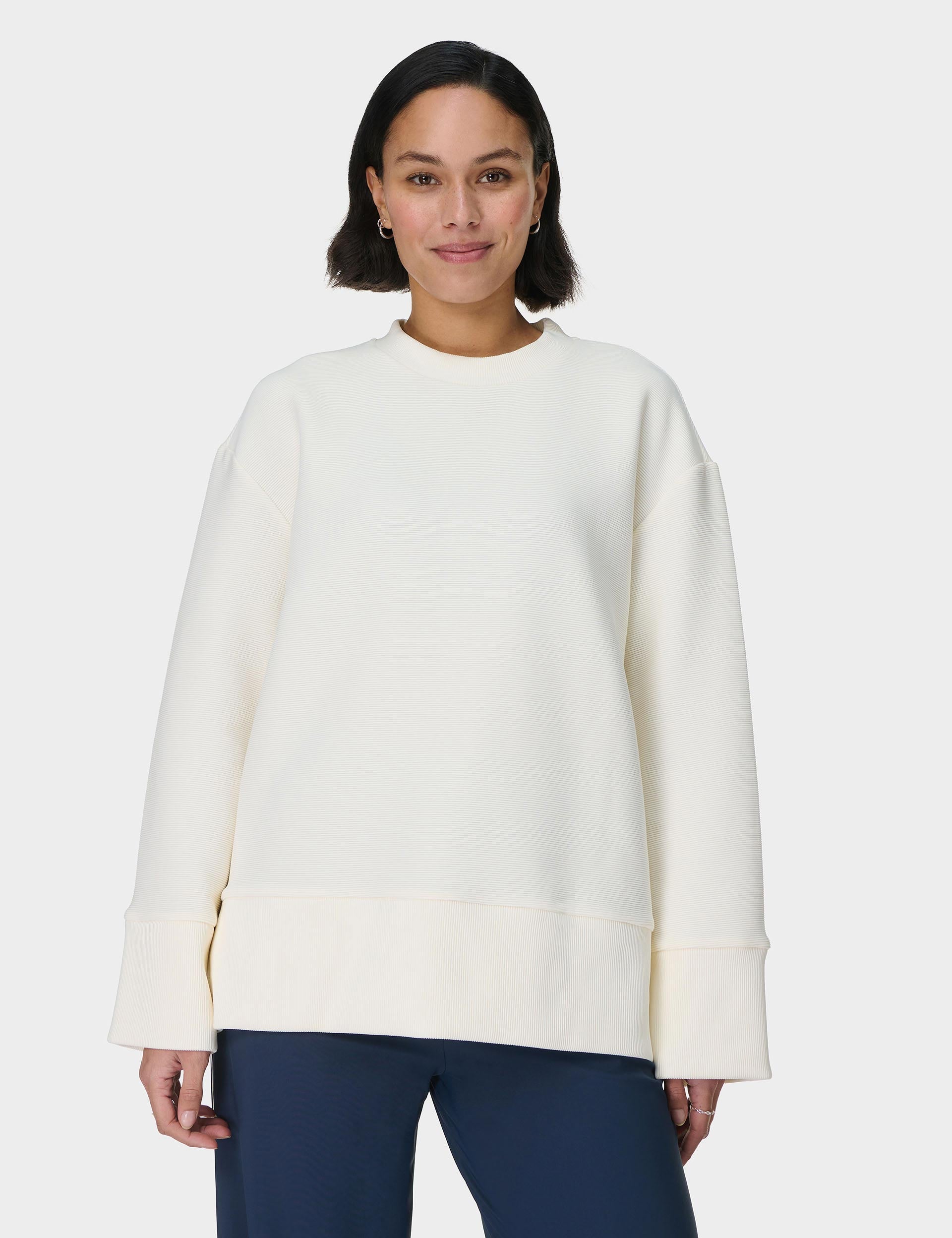 Peaceful Ribbed Sweatshirt for Women - Soft & Cozy Pullover - Lily White - Perfect for Casual Wear, Lounge & Fall Outfits
