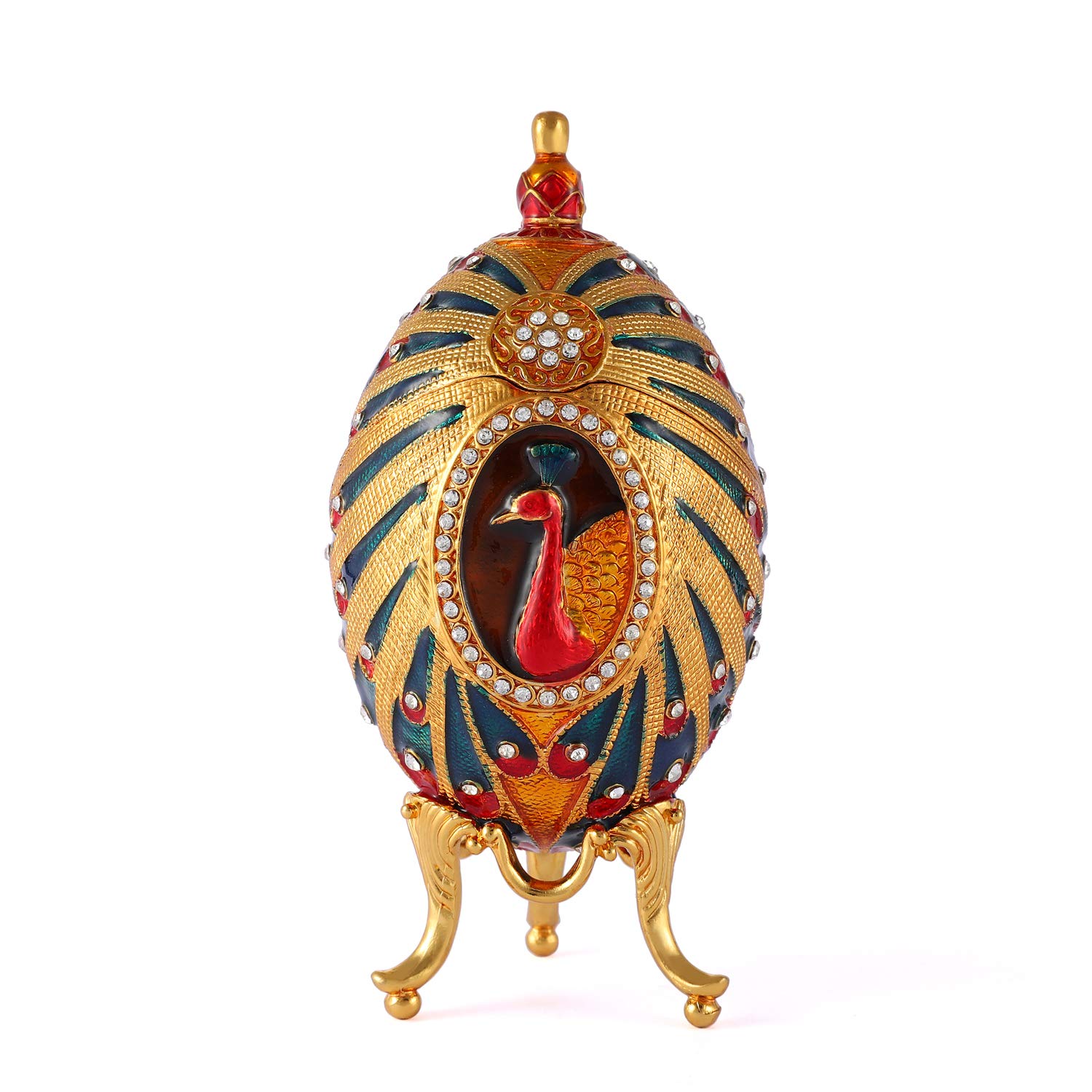 QIFU Hand-Painted Easter Egg Jewelry Box with Enamel & Rhinestones - Unique Gift for Home Decor, Easter Collectible - Perfect for Jewelry Storage & Holiday Gifting