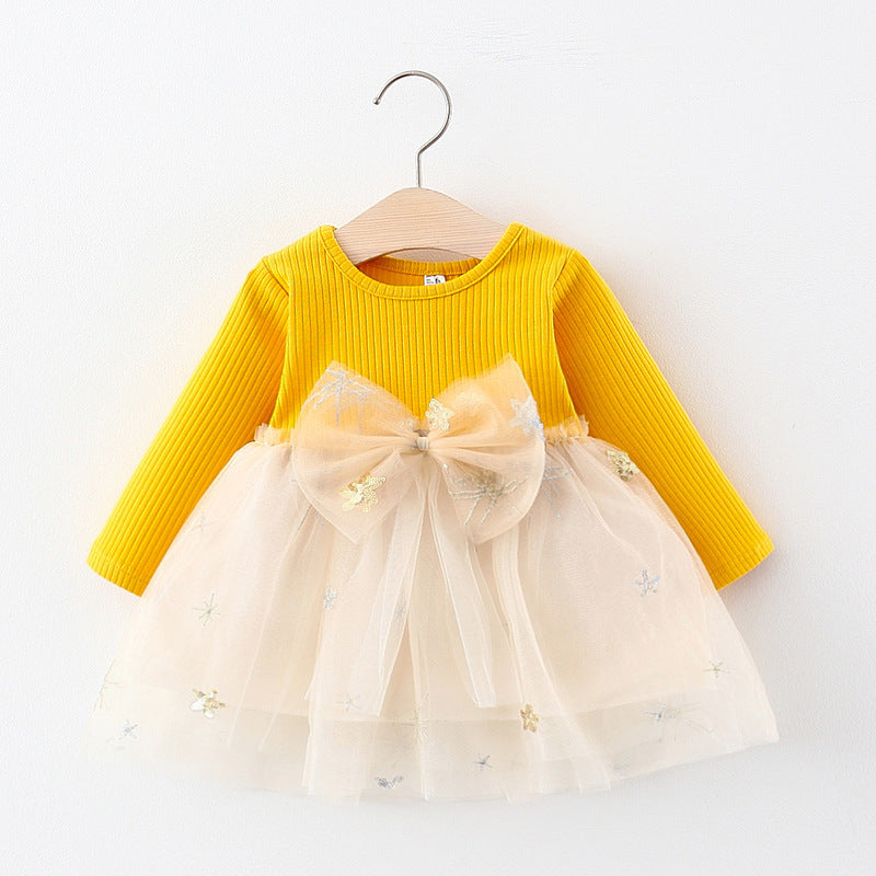 Sparkly Long Sleeve Bow Princess Dress for Baby Girls - Perfect for Birthday Parties, Christmas & Special Occasions