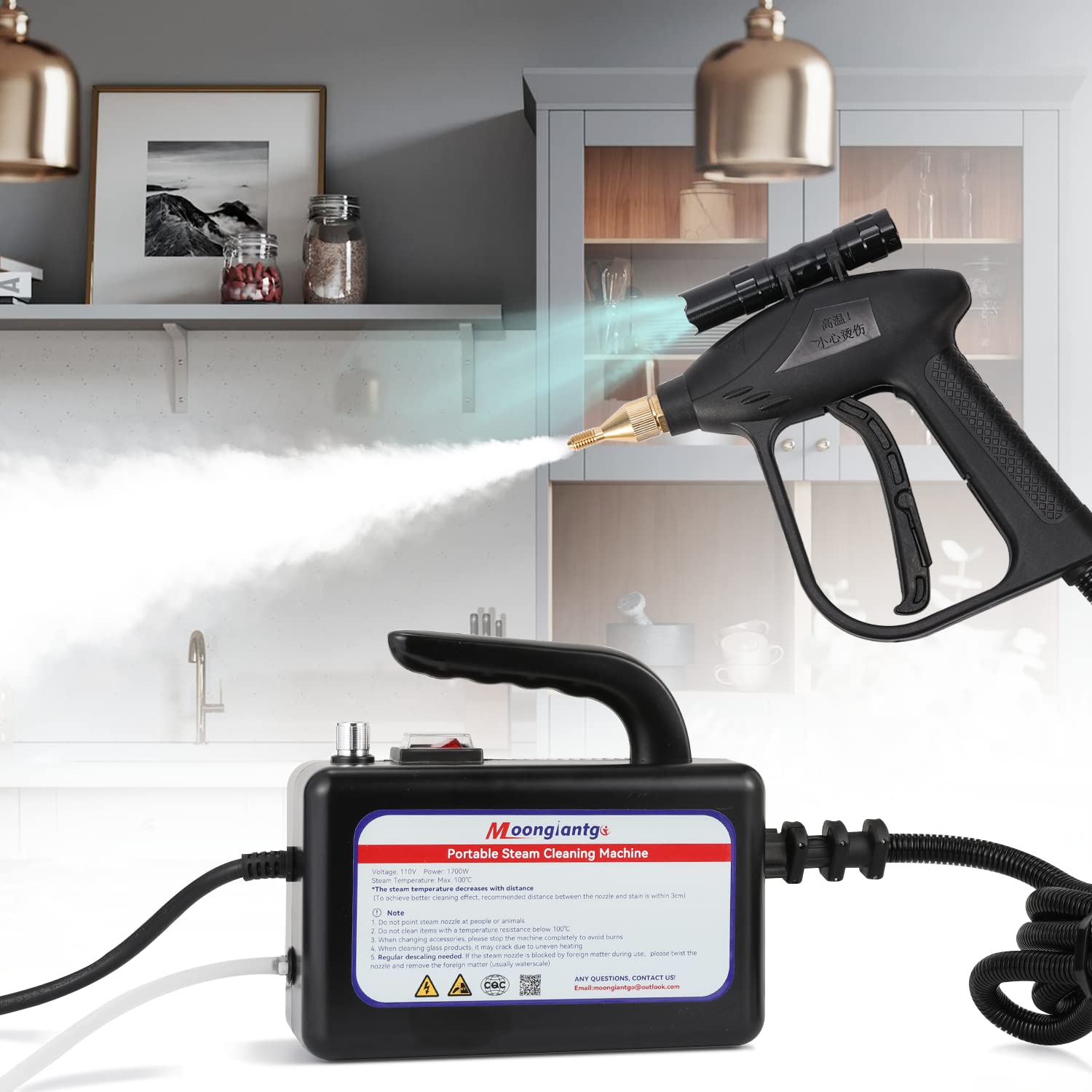 Moongiantgo 2-in-1 Handheld Steam Cleaner - 1500W High Power Steamer for Home Cleaning, Sanitizing Floors, Tiles, Grout, Windows & More | Portable Multi-Surface Steam Mop with Quick Heat Technology