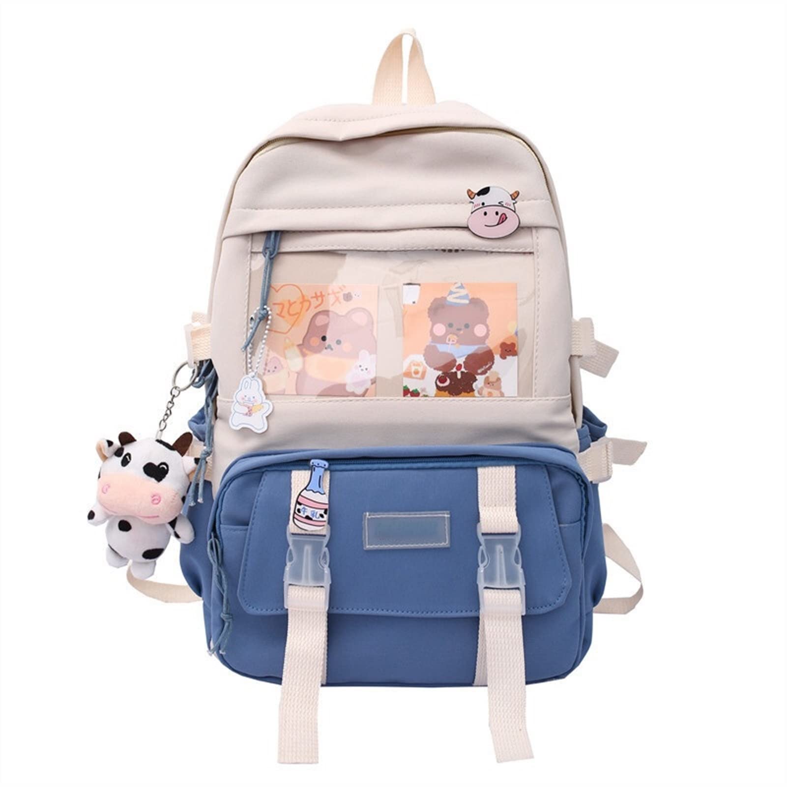 STUSOO Cute Aesthetic Kawaii Backpack with Pins - Stylish School Backpack for Girls, Teens & College Students - Perfect for School, Travel & Everyday Use (Khaki)