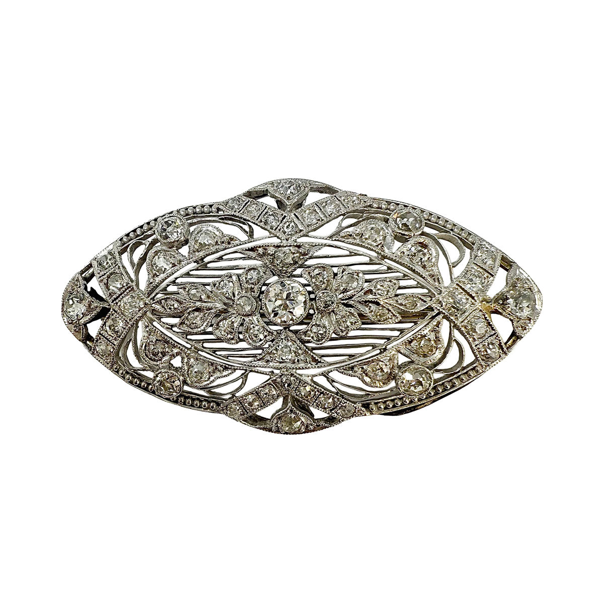 Vintage Platinum Diamond Brooch Pin - Elegant Antique Jewelry for Women - Perfect for Weddings, Parties & Special Occasions