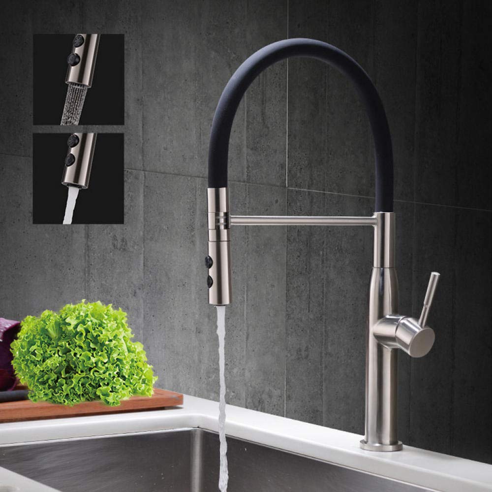 Brushed Nickel Pull Down Kitchen Faucet with Sprayer - Hot and Cold Water Mixer Tap for Sink, Deck Mounted - Perfect for Modern Kitchens and Easy Dishwashing