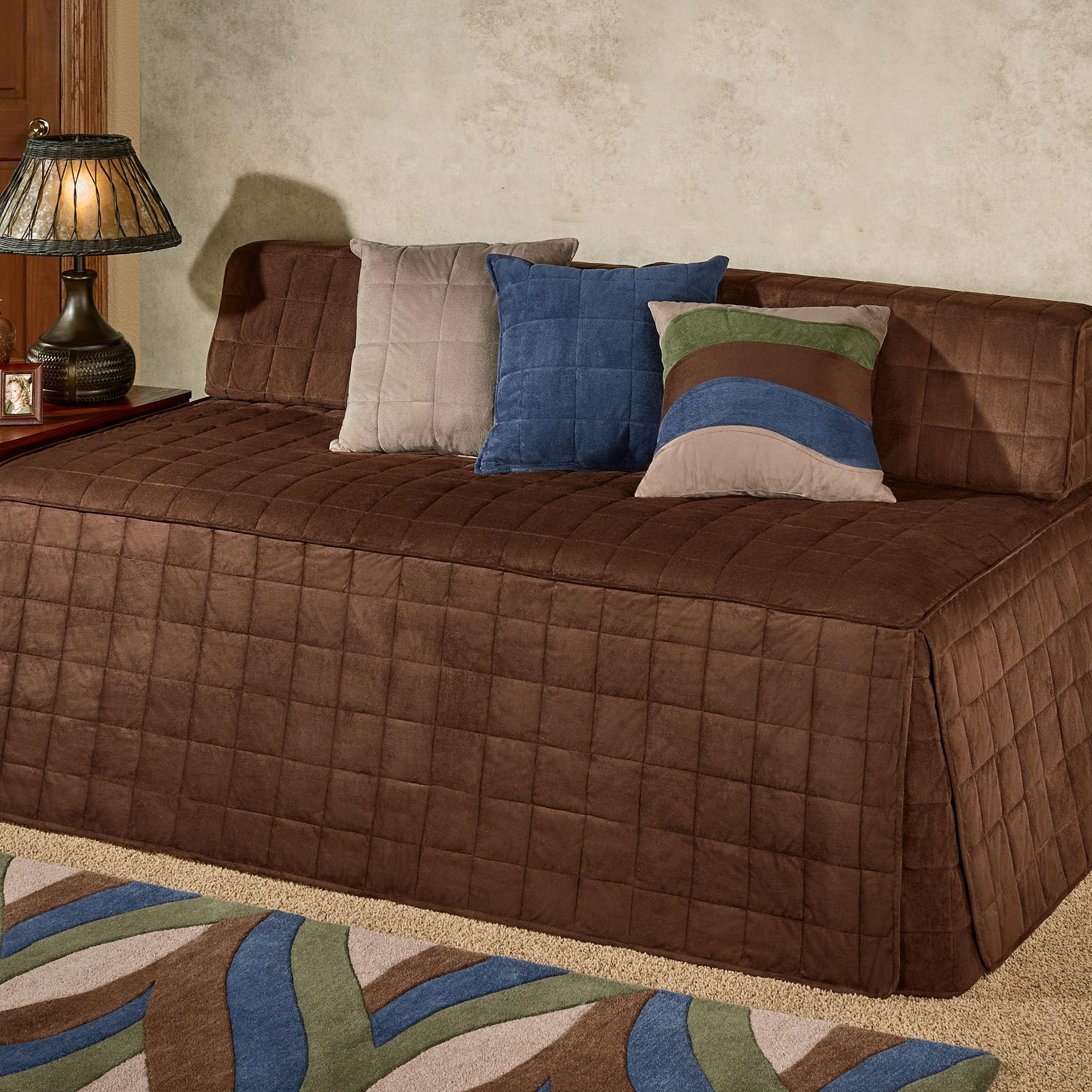Luxury Camden Bedding Set - Chocolate Brown Faux Suede Quilted Hollywood Daybed Cover with Bolster Shams & Pillows | 5-Piece Bedroom Decor for Guest Rooms, Dormitories & Small Spaces